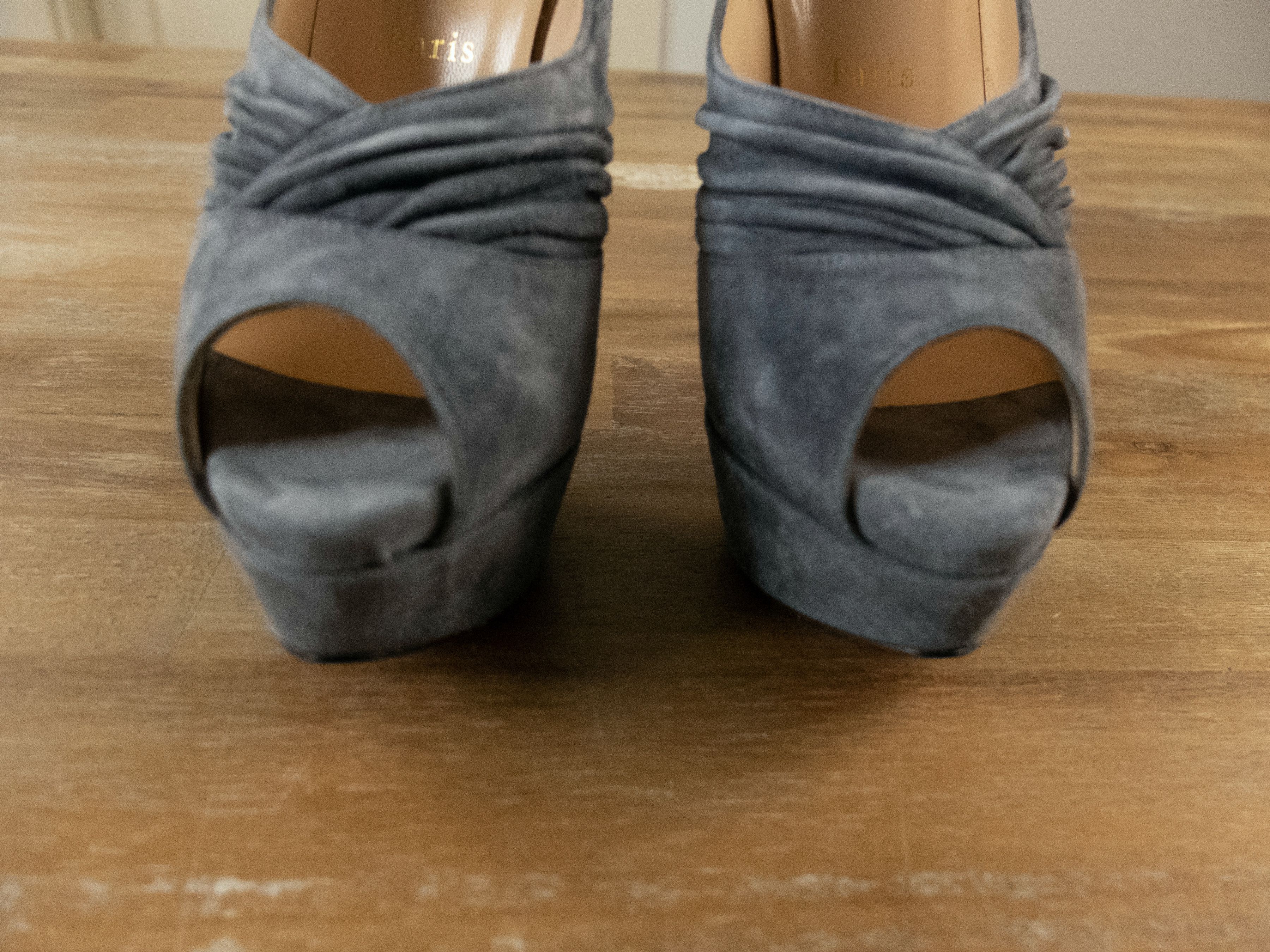Christian Louboutin $945 CHRISTIAN LOUBOUTIN Drapadita gray suede platform pumps Size US 7.5 / IT 37.5 - 3 Thumbnail