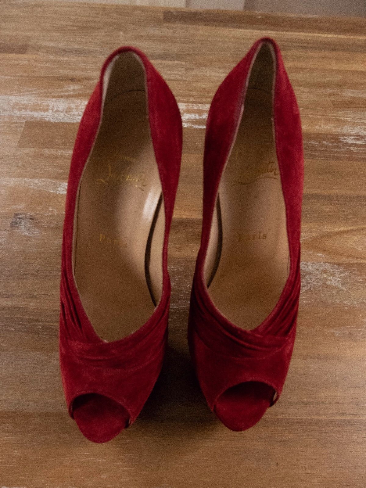 Christian Louboutin $945 CHRISTIAN LOUBOUTIN Drapadita red suede platform pumps Size US 7 / IT 37 - 2 Thumbnail