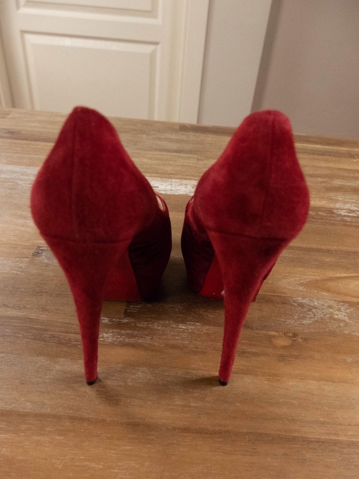 Christian Louboutin $945 CHRISTIAN LOUBOUTIN Drapadita red suede platform pumps Size US 7 / IT 37 - 6 Thumbnail