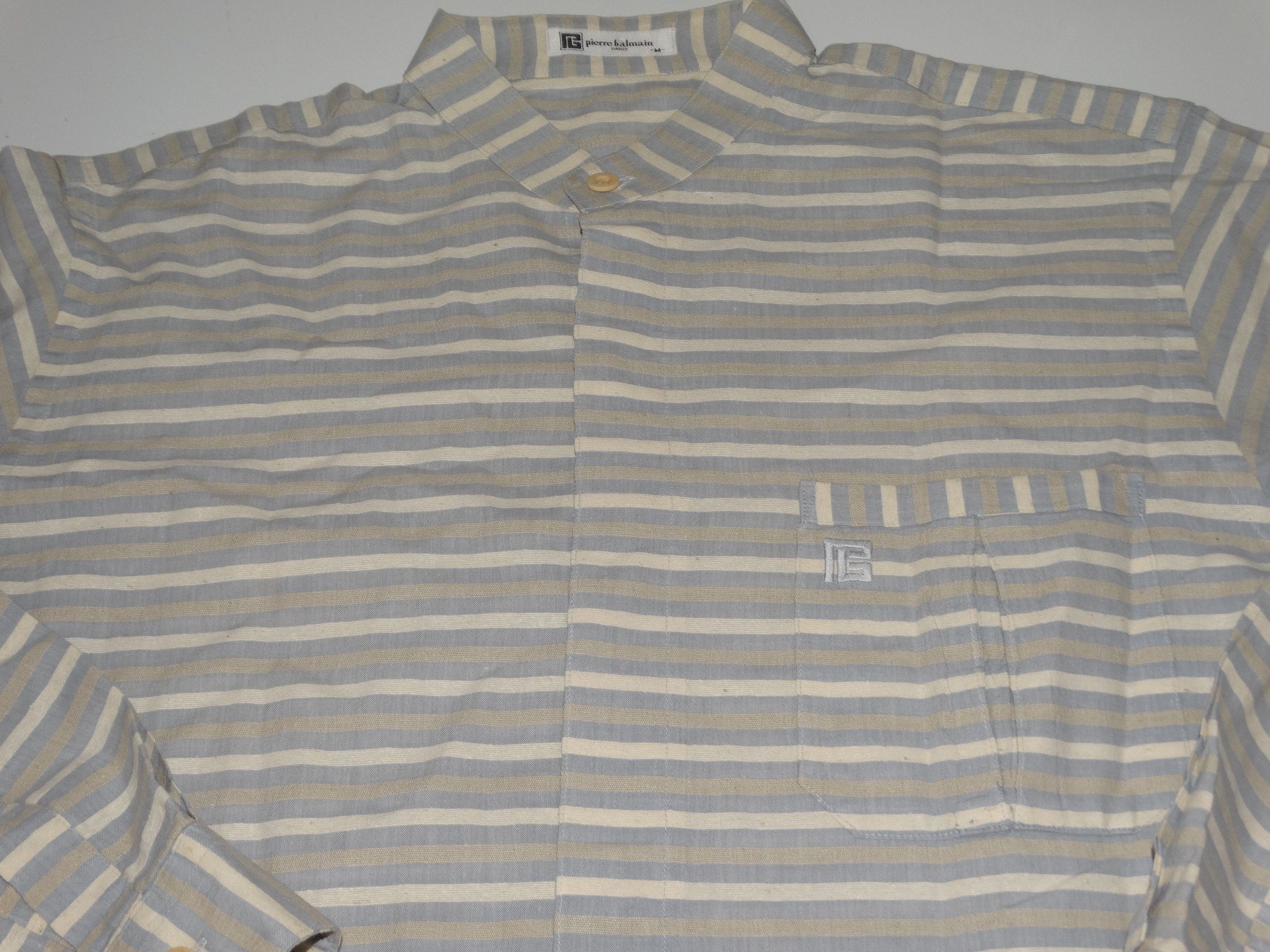 Balmain × Pierre Balmain U11 Balmain vintage mao neck pocket shirt Stripes striped Size US M / EU 48-50 / 2 - 3 Thumbnail