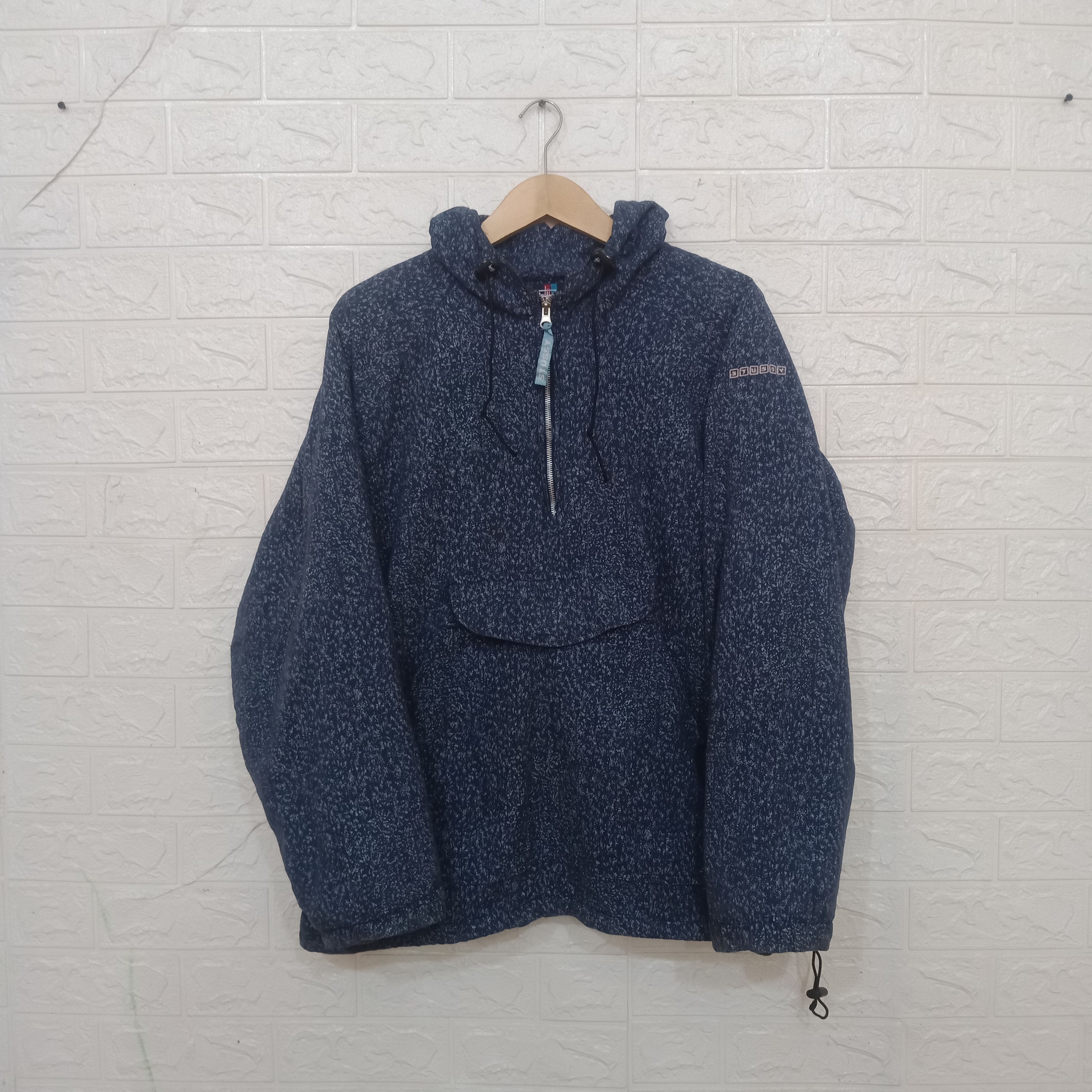 image of Made In USA x Stussy Vintage Stussy Cagoule Halfzip Anorak Hoodie in Navy, Men's (Size Large)