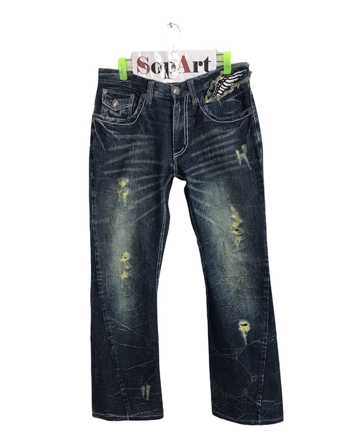 Japanese Brand × Vintage Vtg Denim Erchange Wings Logo Distressed Design Size US 32 / EU 48 - 1 Thumbnail