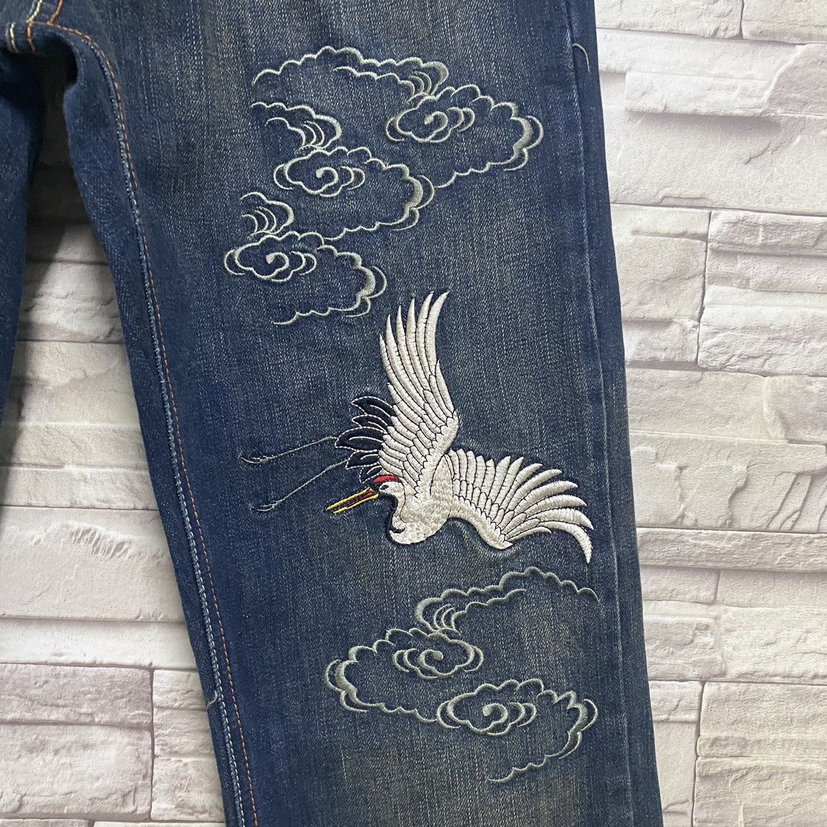 Karakuri Tamashii Japanese INFINITY Denim Embroidery Jeans Eagle Fly High Size US 33 - 6 Thumbnail