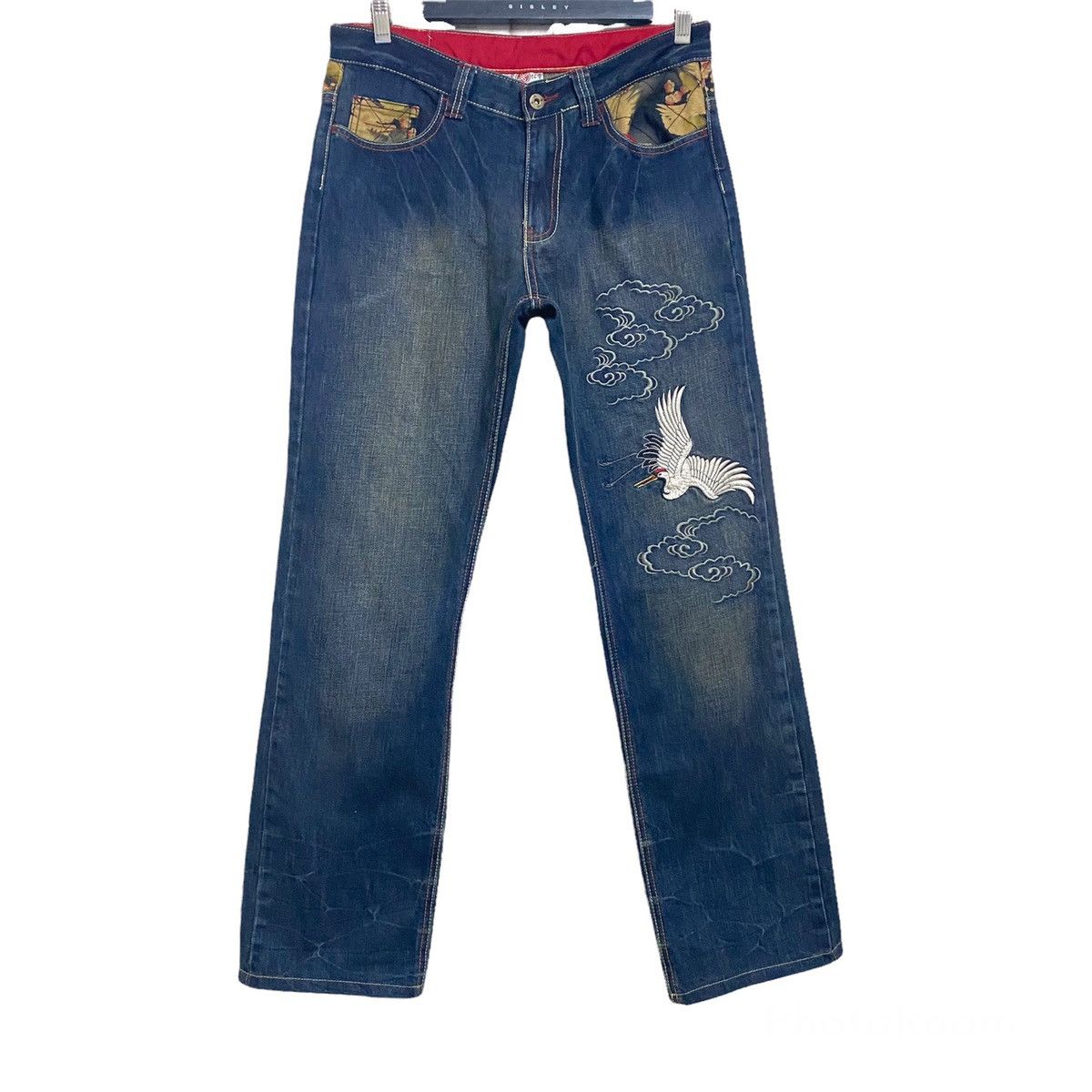 Karakuri Tamashii Japanese INFINITY Denim Embroidery Jeans Eagle Fly High Size US 33 - 2 Thumbnail