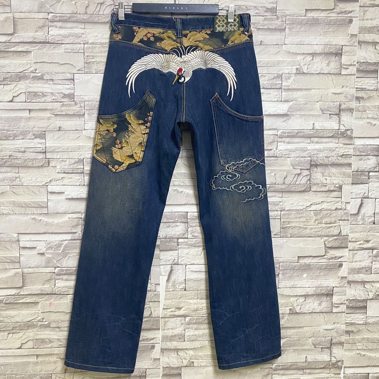 Karakuri Tamashii Japanese INFINITY Denim Embroidery Jeans Eagle Fly High Size US 33 - 9 Thumbnail