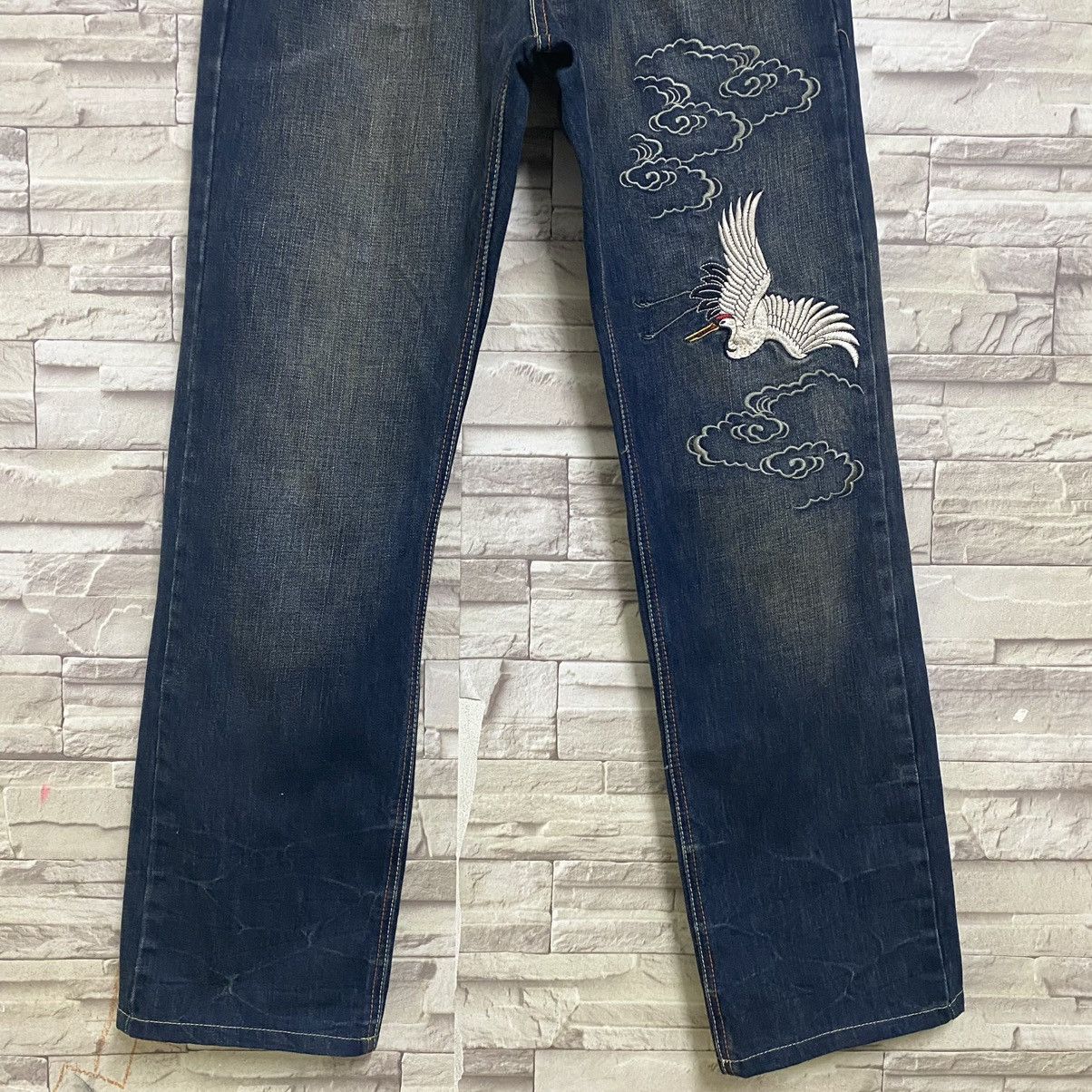 Karakuri Tamashii Japanese INFINITY Denim Embroidery Jeans Eagle Fly High Size US 33 - 5 Thumbnail