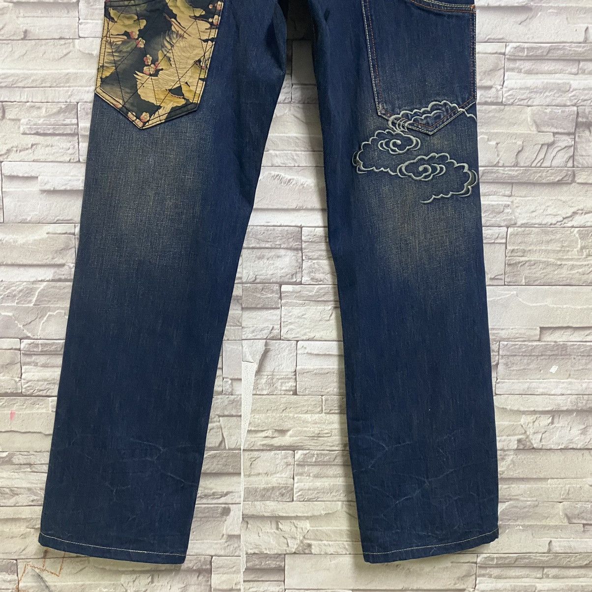 Karakuri Tamashii Japanese INFINITY Denim Embroidery Jeans Eagle Fly High Size US 33 - 11 Thumbnail