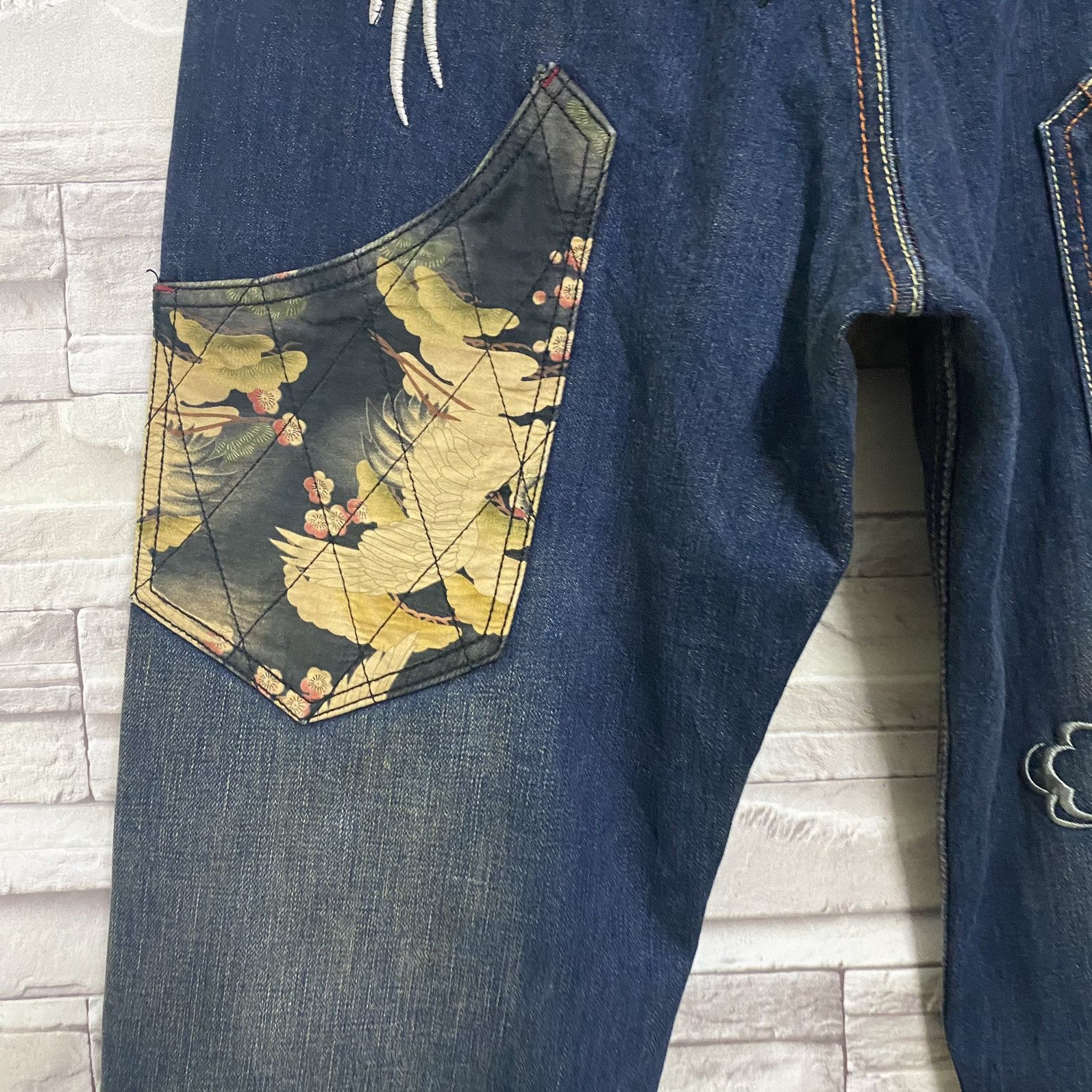 Karakuri Tamashii Japanese INFINITY Denim Embroidery Jeans Eagle Fly High Size US 33 - 13 Thumbnail
