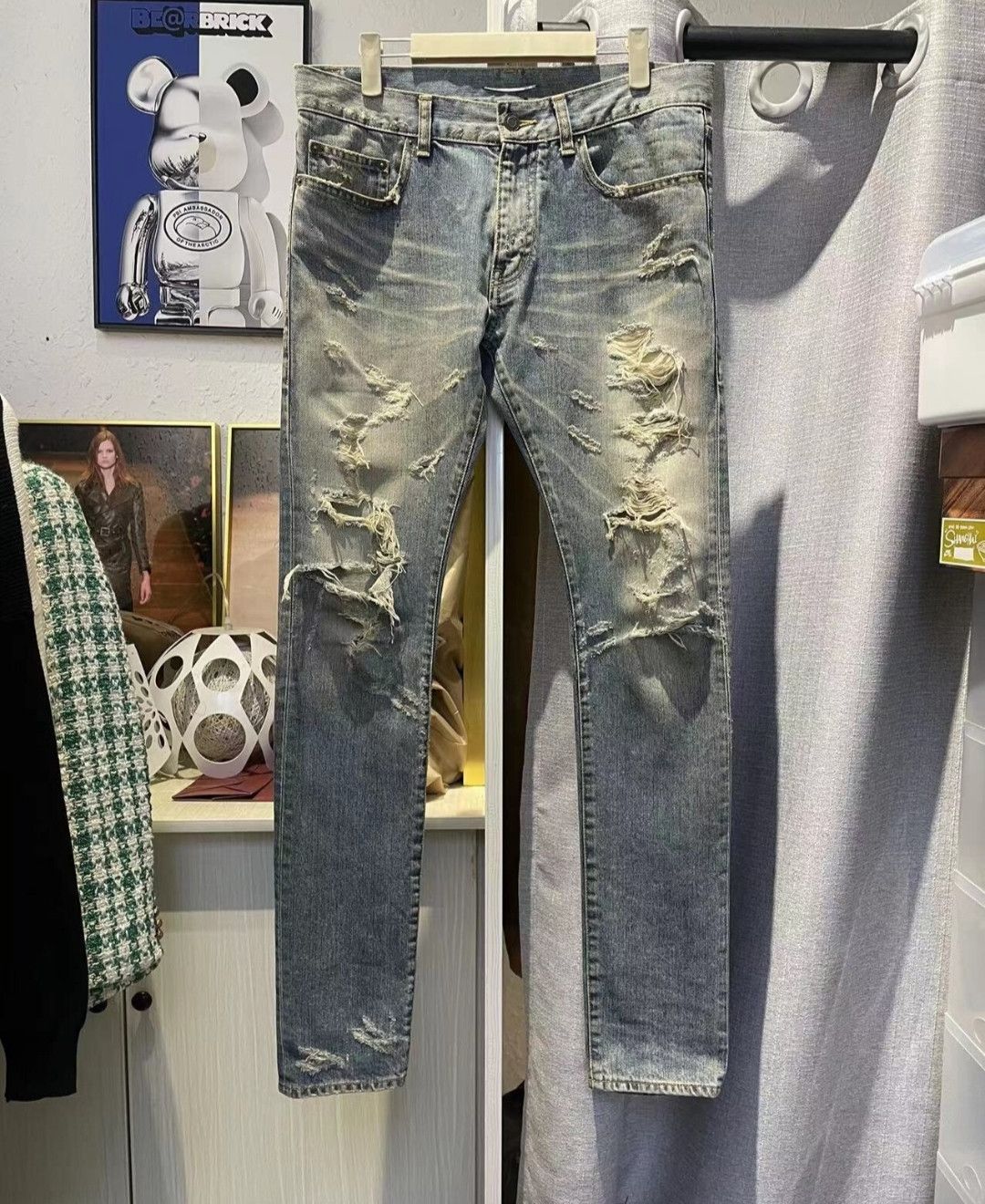 Saint Laurent Paris Saint Laurent Raglan wash destroyed blue jeans Size US 31 - 1 Thumbnail