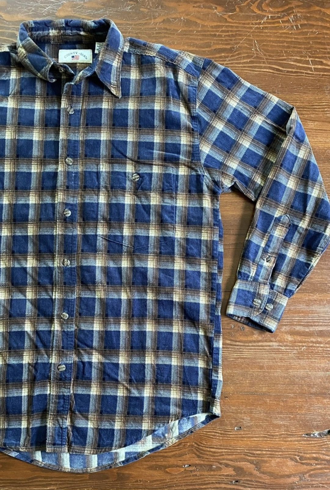 Vintage Vintage 90’s Thin Corduroy Plaid Long Sleeve Button Up Size US S / EU 44-46 / 1 - 1 Thumbnail