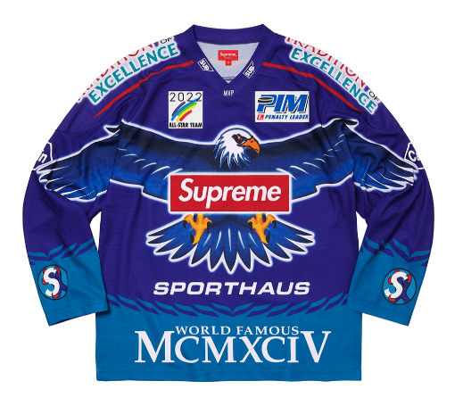 image of Supreme Eagle Hockey Jersey Royal Size XL (Ss22) in Blue Purple, Men's