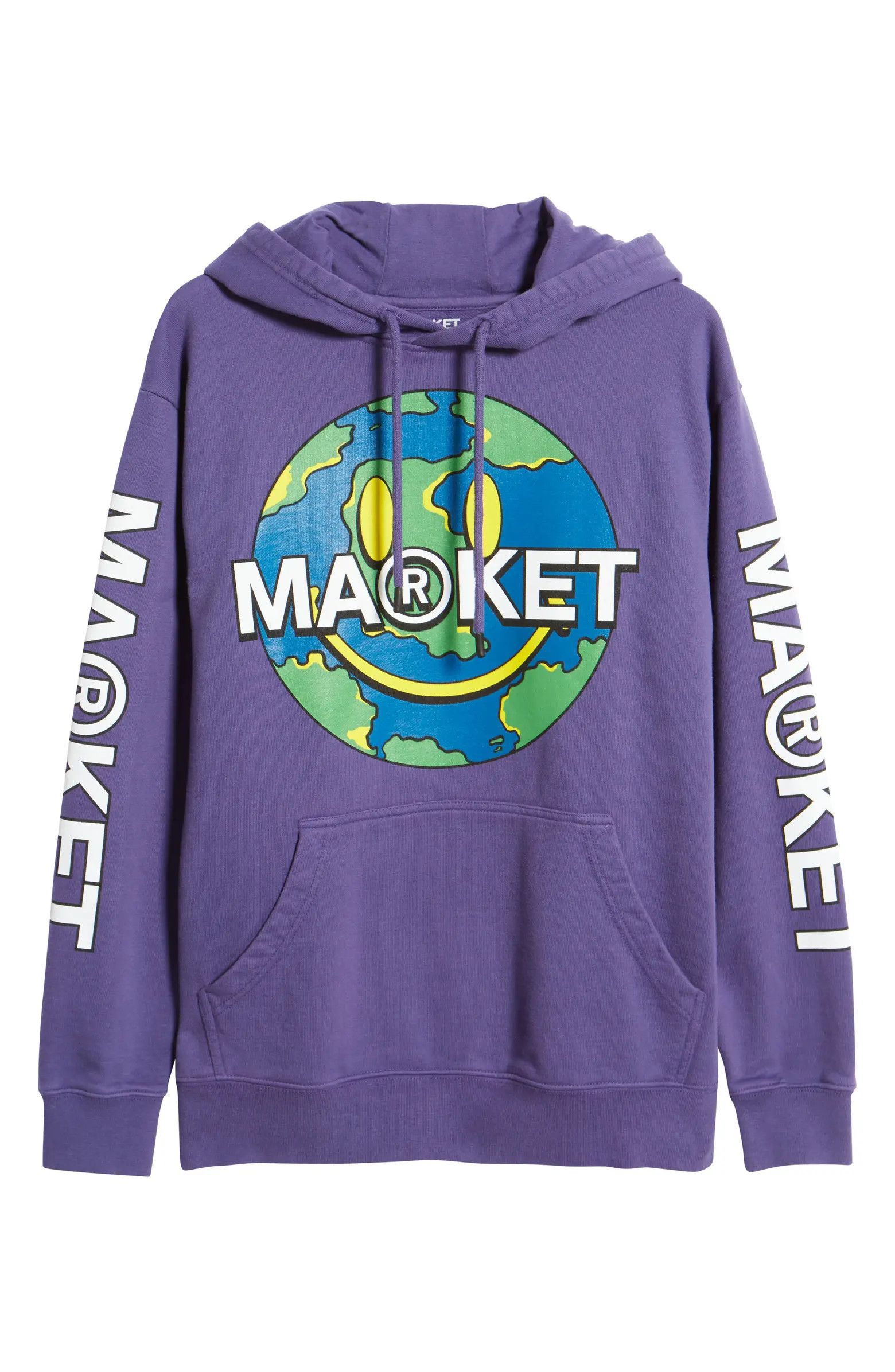 image of Market Smiley Globe Hoodie in Purple, Men's (Size XL)