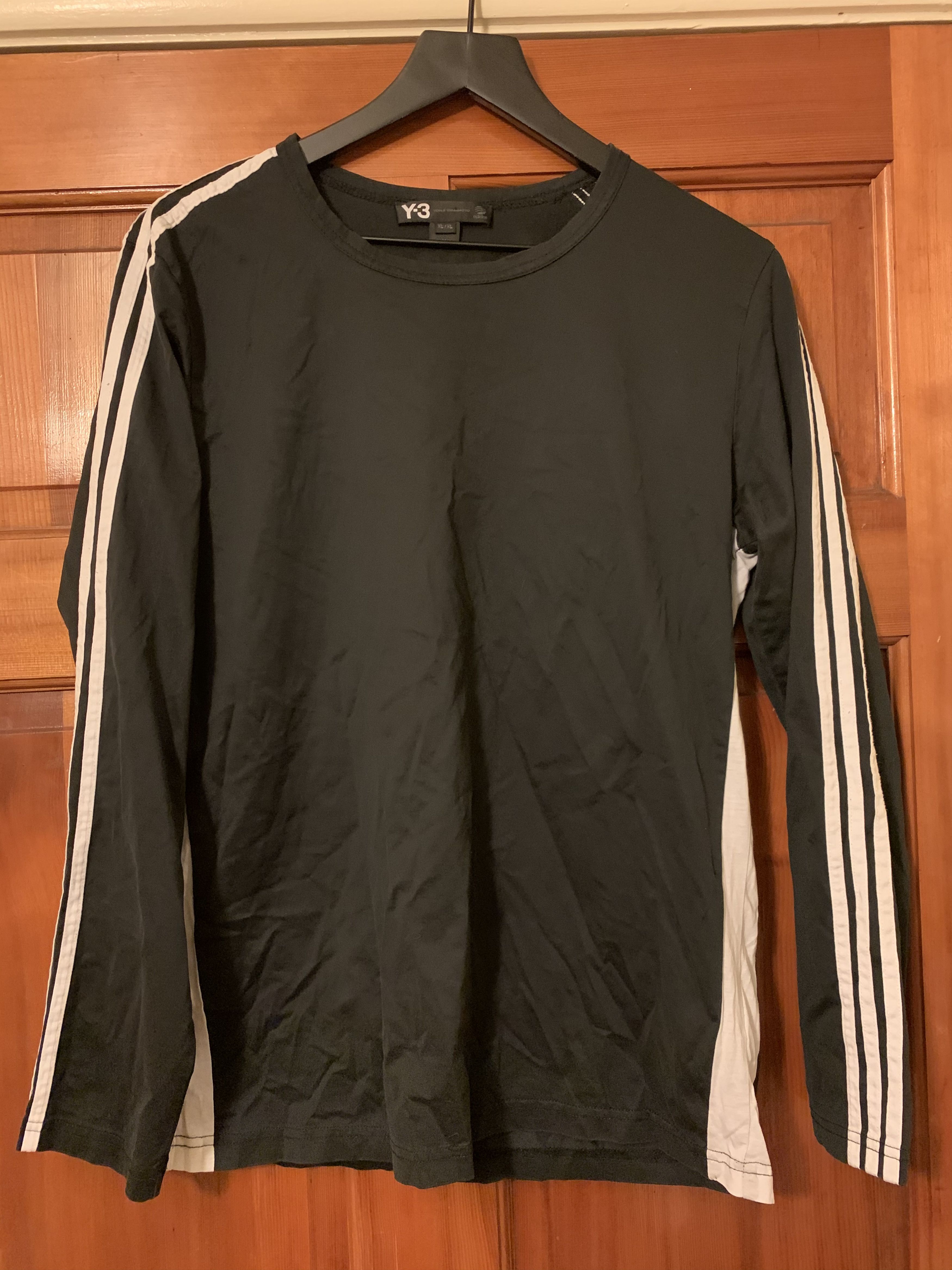 image of Y-3 Yohji Yamamoto Adidas Long Sleeve Shirt - XL in Black/White, Women's