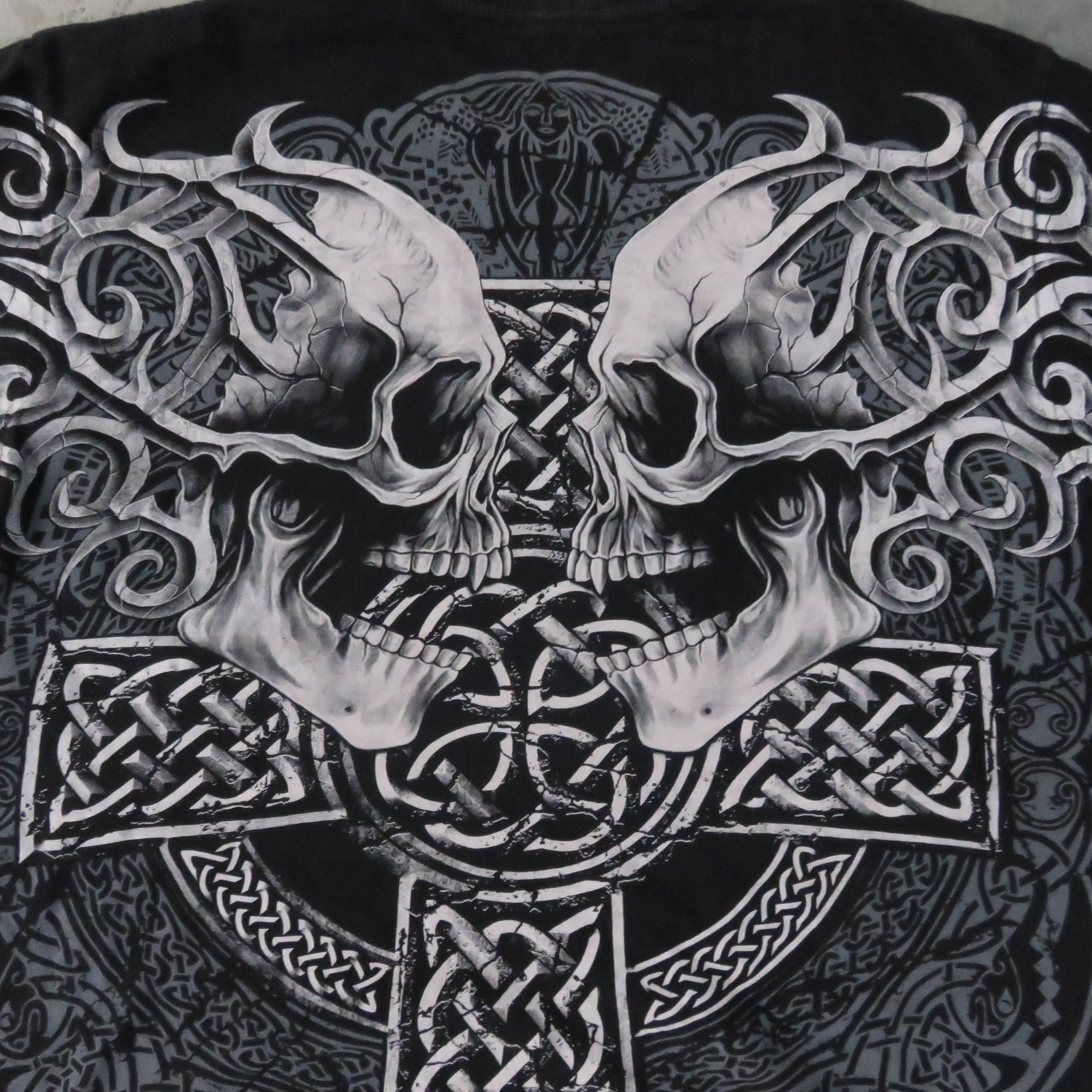 Vintage Vintage 90's Skull Fullprint Single Stitch Tee Shirt Size US L / EU 52-54 / 3 - 10 Thumbnail