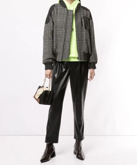 Issey Miyake Issey Miyake 1980's Logo Patch Leather Plaid Bomber Jacket Size US M / EU 48-50 / 2 - 5 Thumbnail