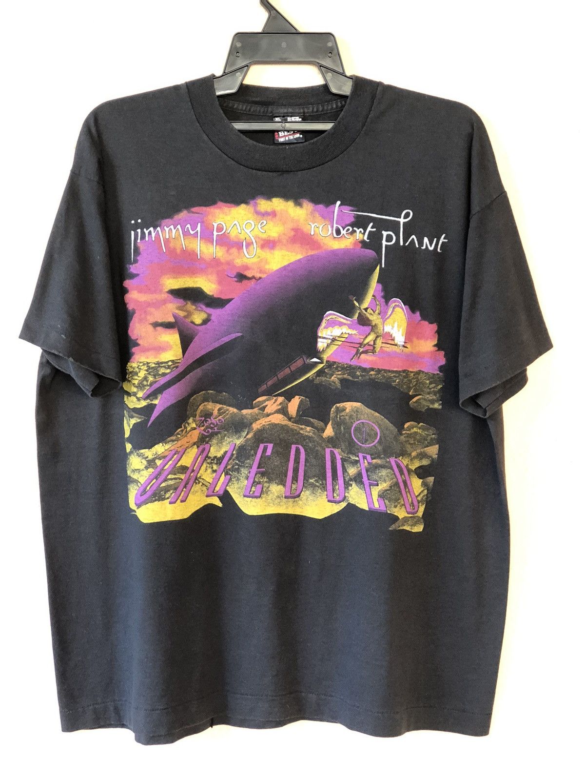 Band Tees × Led Zeppelin × Vintage Vintage 90s Robert Plant Jimmy Page Unledded Tour Tee Size US XL / EU 56 / 4 - 1 Thumbnail