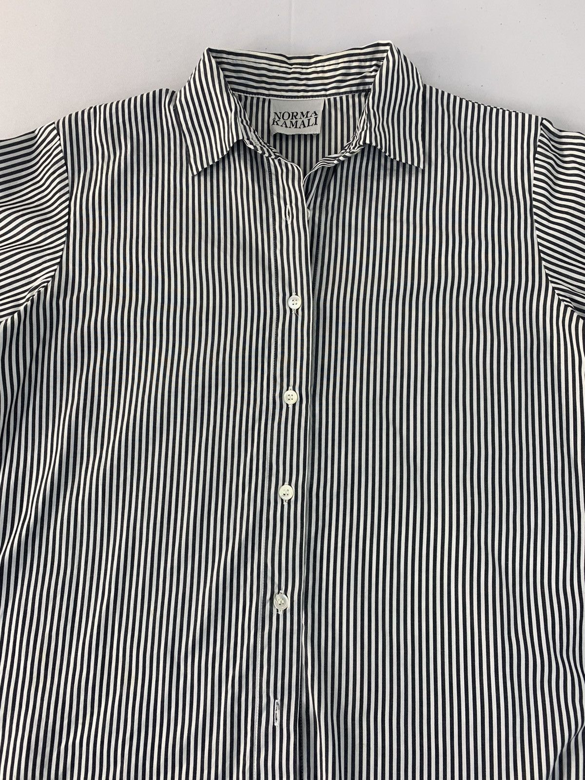 Norma Kamali 90s Norma Kamali Pinstripe Button Up Shirt Hickory Size M / US 6-8 / IT 42-44 - 2 Thumbnail