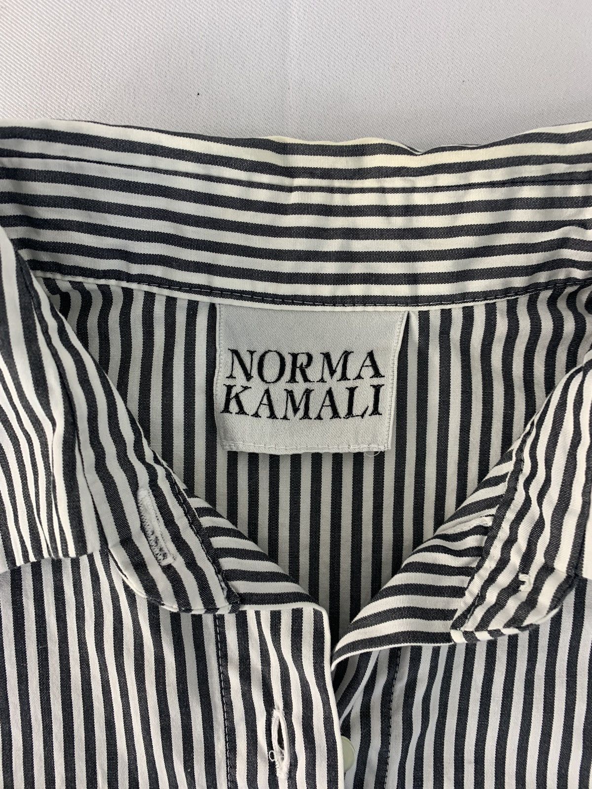 Norma Kamali 90s Norma Kamali Pinstripe Button Up Shirt Hickory Size M / US 6-8 / IT 42-44 - 3 Thumbnail