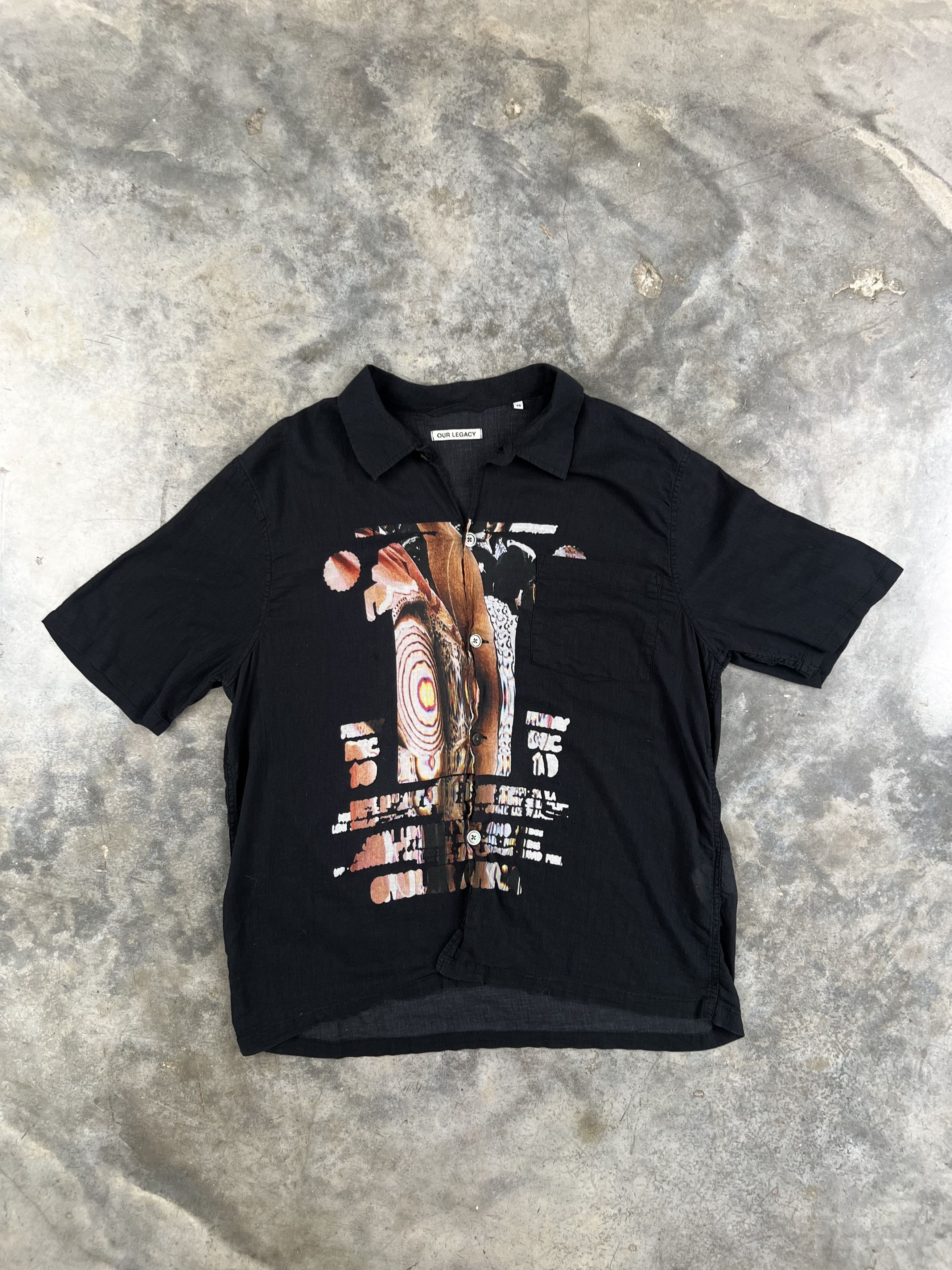 image of Our Legacy Distorted Floral Black Camp Box Shirt Medium, Men's