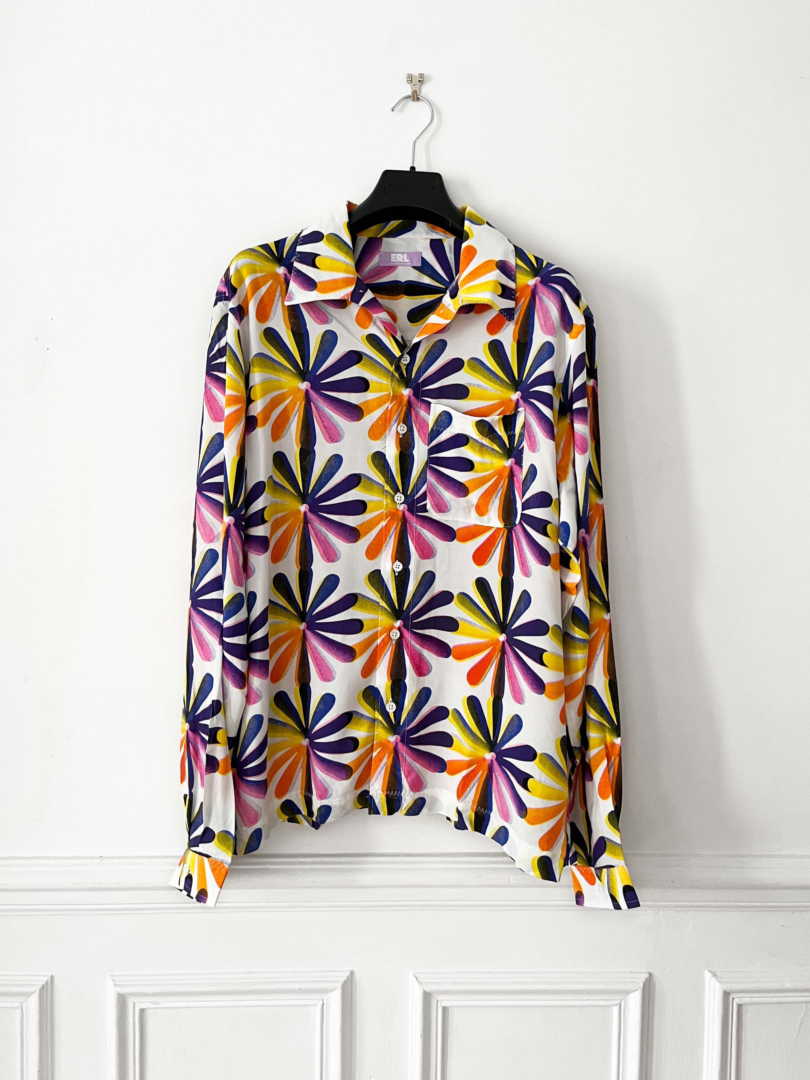 ERL ERL Multicolor Tie Dye Floral Long Sleeve Rayon Shirt Size US M / EU 48-50 / 2 - 1 Thumbnail