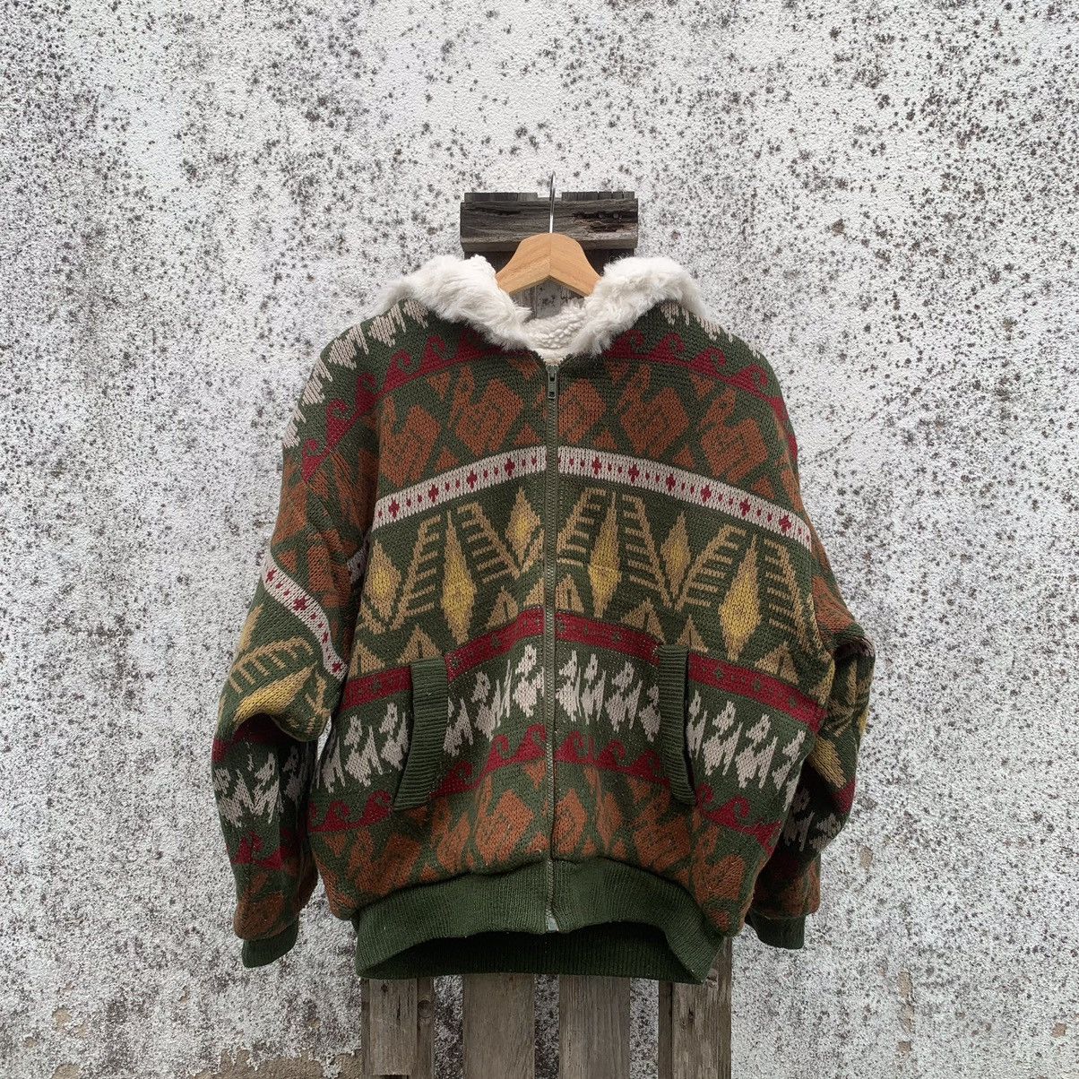 Japanese Brand Japanese Vintage Knit Sherpa Fleece Sweater Tribal Jacket Size US L / EU 52-54 / 3 - 1 Thumbnail