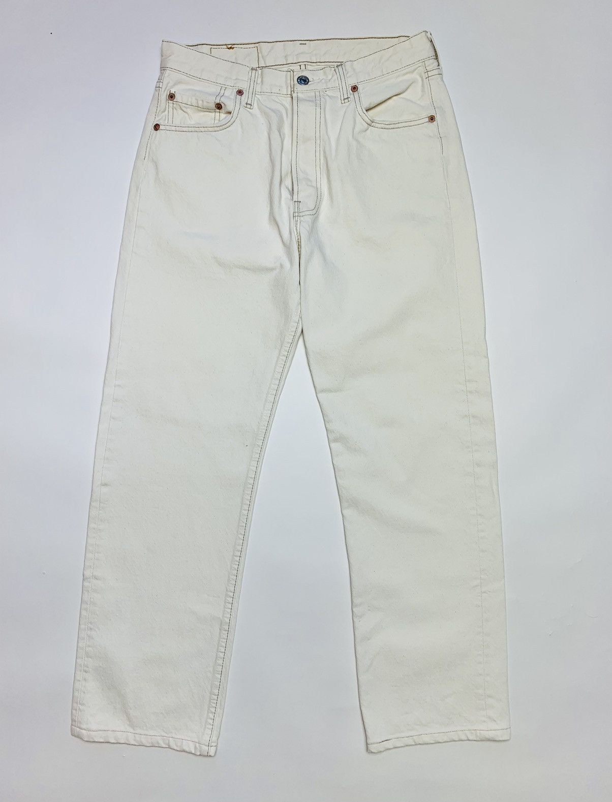 Levi's × Levi's Vintage Clothing × Vintage Levi’s 501 Button Fly Made in USA Cream Jeans Vintage Size US 31 - 2 Thumbnail