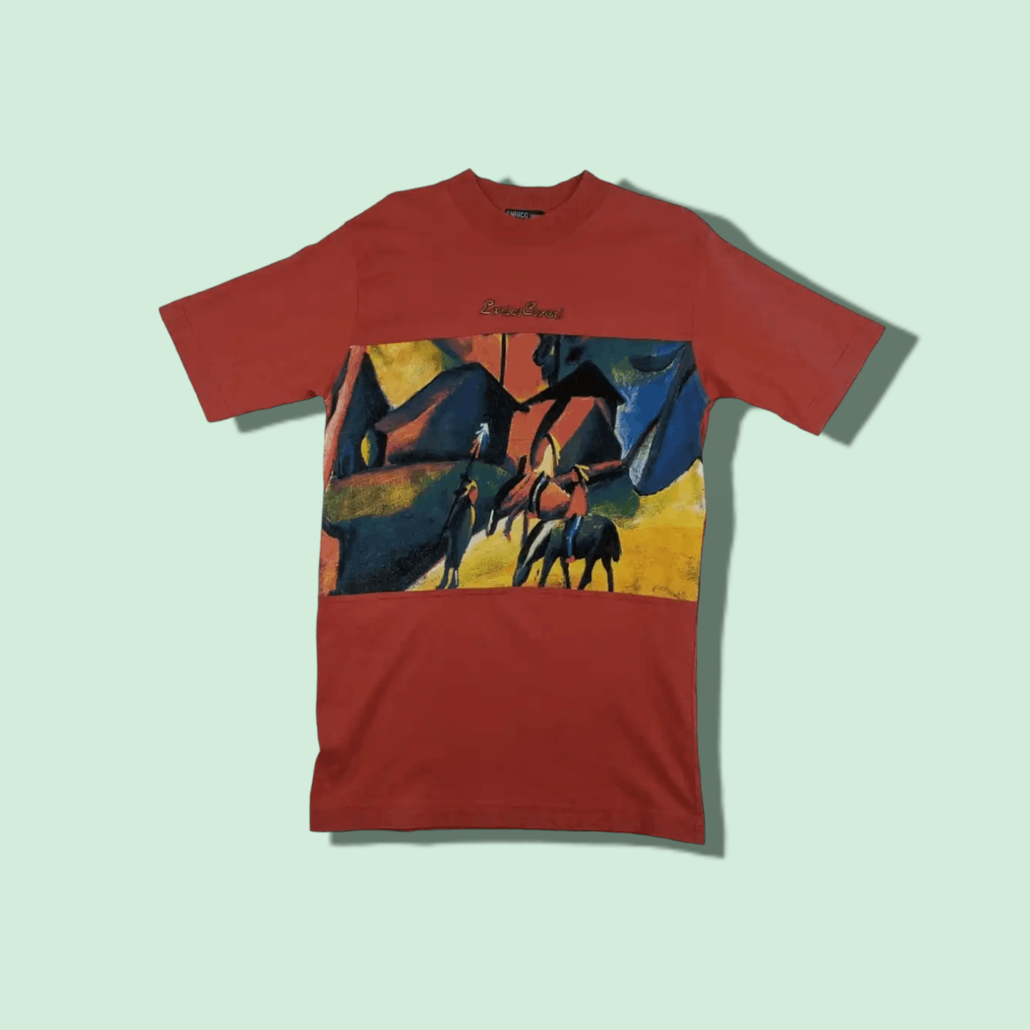 image of Vintage 2000's Enrico Coveri Picasso Art Image T-Shirt in Red, Men's (Size Small)