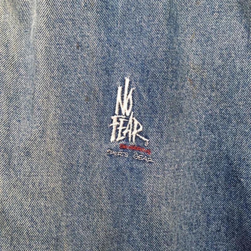 No Fear × Vintage No Fear Embroidery Varsity Denim Faded Jacket Size US L / EU 52-54 / 3 - 3 Thumbnail