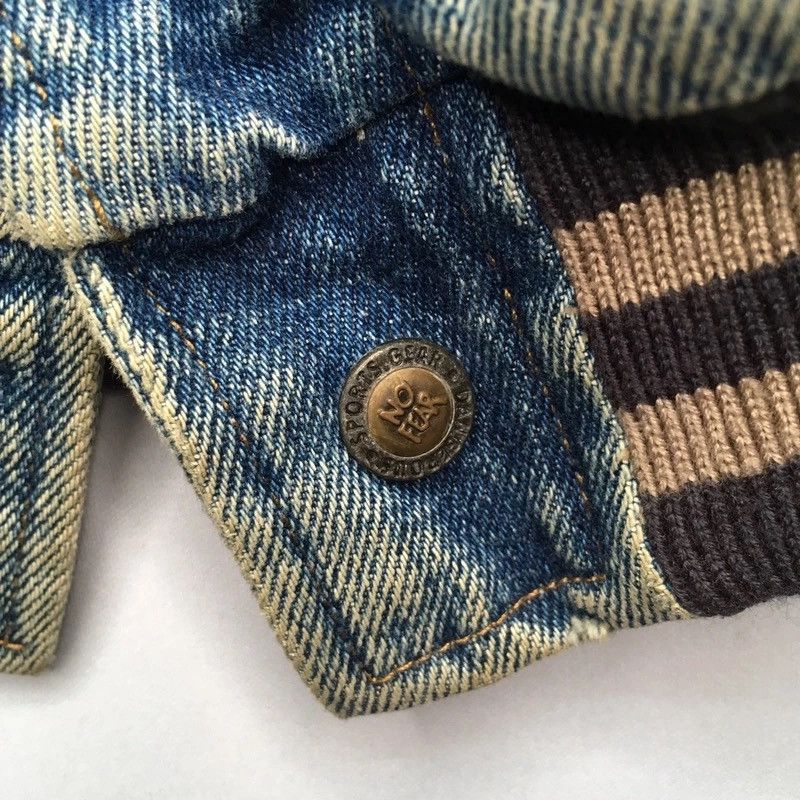 No Fear × Vintage No Fear Embroidery Varsity Denim Faded Jacket Size US L / EU 52-54 / 3 - 14 Thumbnail