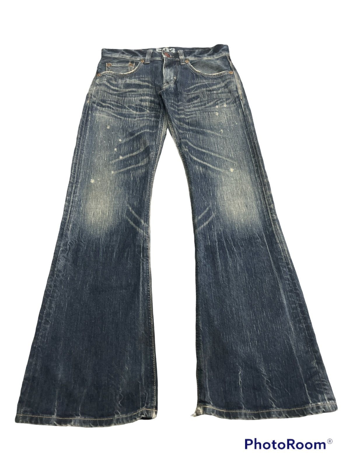 Edwin Distressed Denim Edwin 503 Blue Trip Flared Pants Size US 29 - 2 Thumbnail