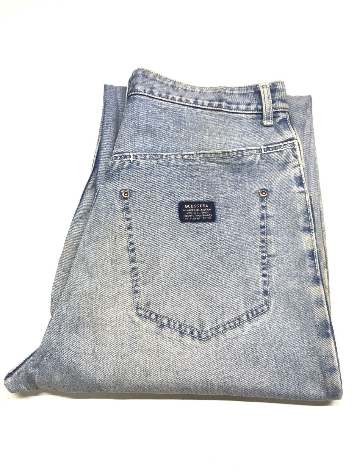 image of Vintage 80's Guess Blue Wash Distressed Denim, Men's (Size 30)