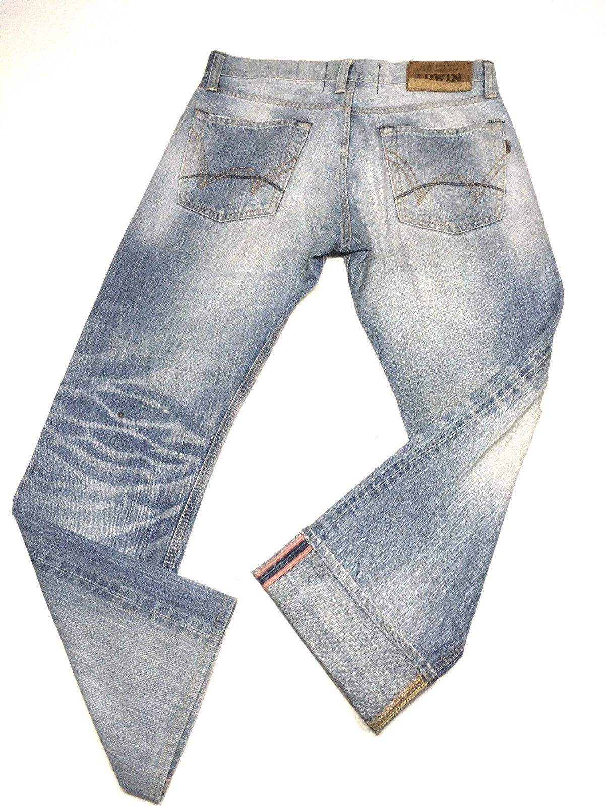 Edwin × Vintage vintage selvedge Edwin light blue wash distressed denim Size US 35 - 12 Thumbnail