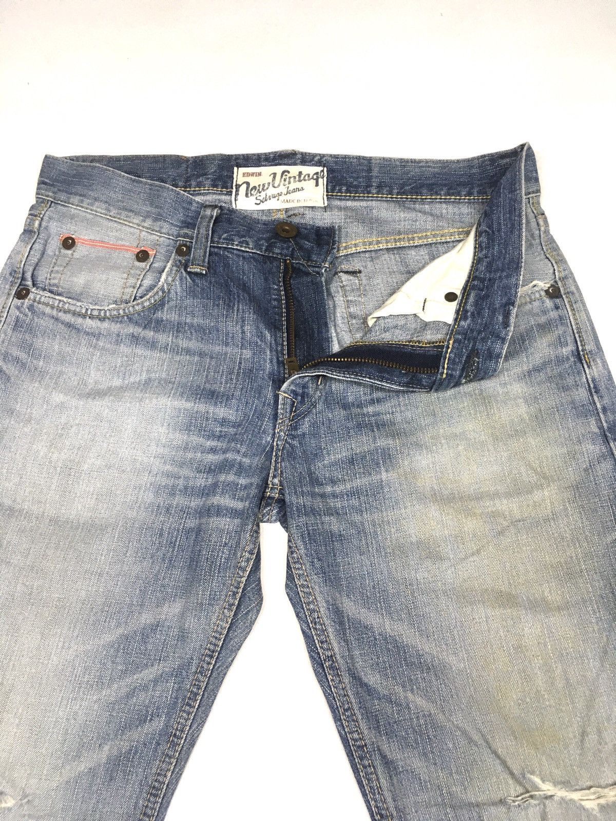 Edwin × Vintage vintage selvedge Edwin light blue wash distressed denim Size US 35 - 5 Thumbnail