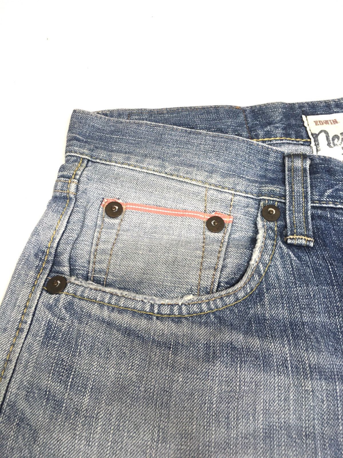 Edwin × Vintage vintage selvedge Edwin light blue wash distressed denim Size US 35 - 9 Thumbnail