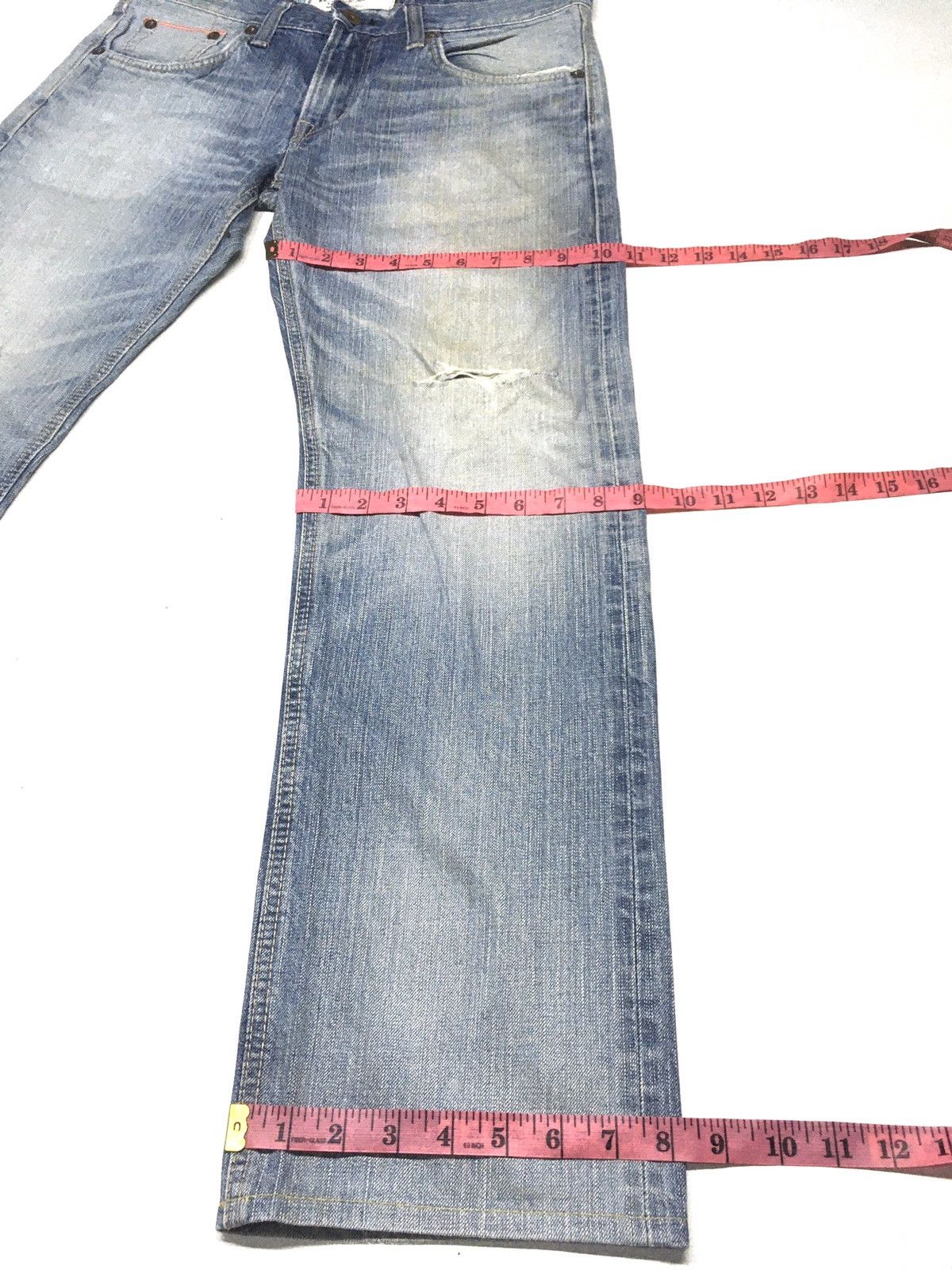 Edwin × Vintage vintage selvedge Edwin light blue wash distressed denim Size US 35 - 4 Thumbnail