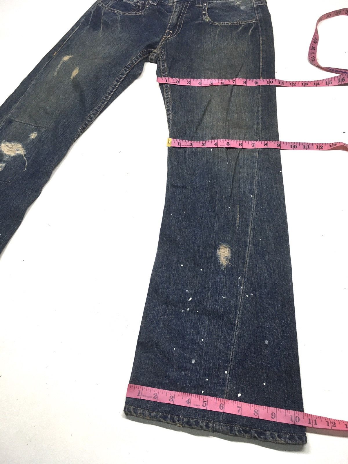 Japanese Brand FLARE🔥On board distressed boot cut denim made in Japan 🇯🇵 Size US 32 / EU 48 - 3 Thumbnail