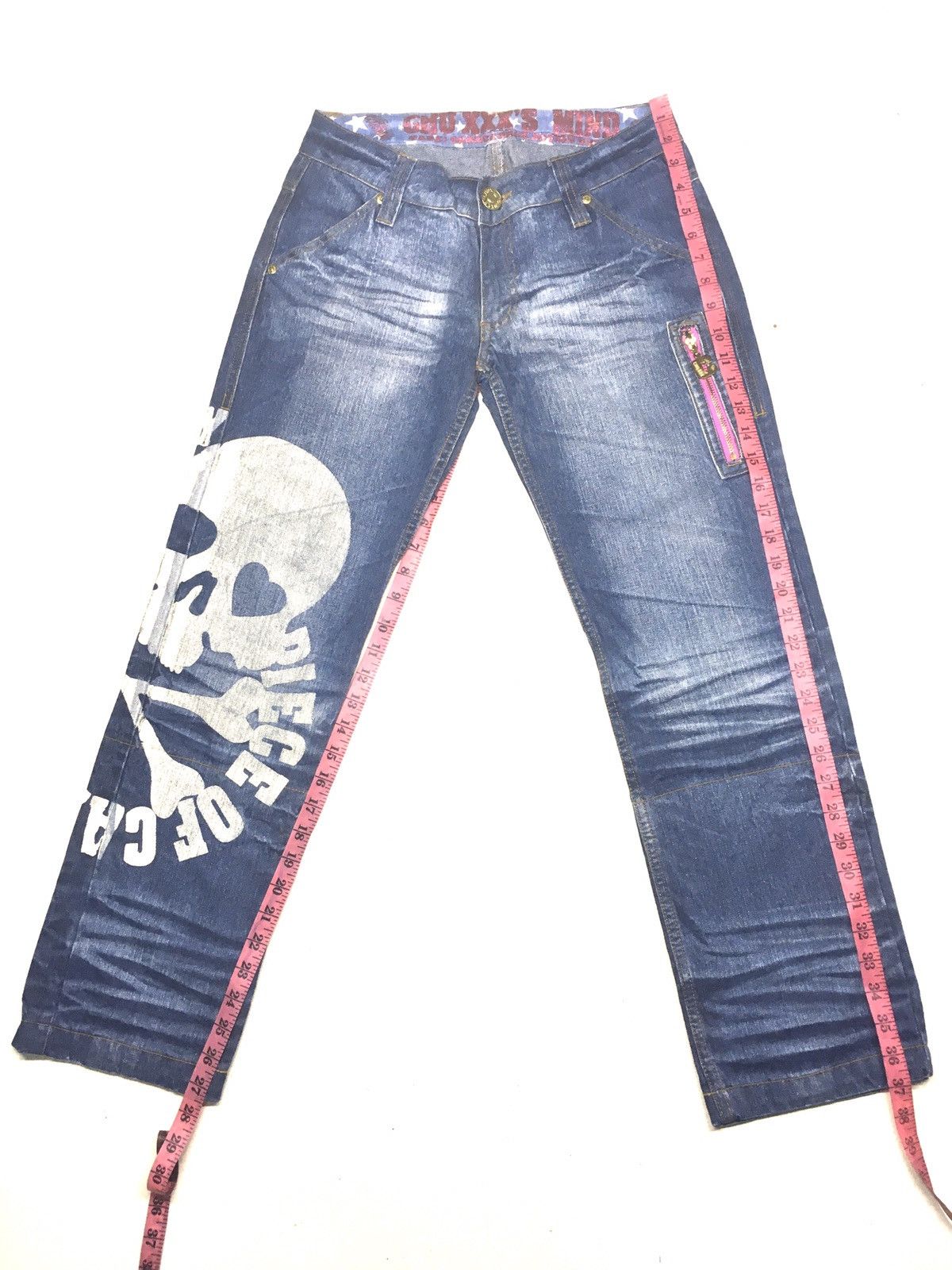 Japanese Brand Chu xxx’s mind spell out big cross bone denim Size US 28 / EU 44 - 2 Thumbnail