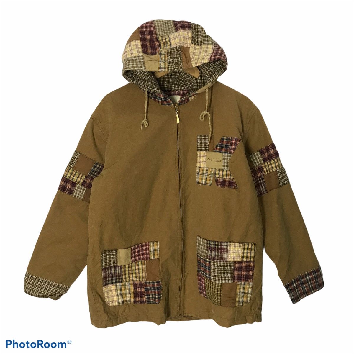 image of Karl Helmut x Pink House Karl Helmet X Pink House Patchwork Design Jacket Hoodies in Brown (Size Me