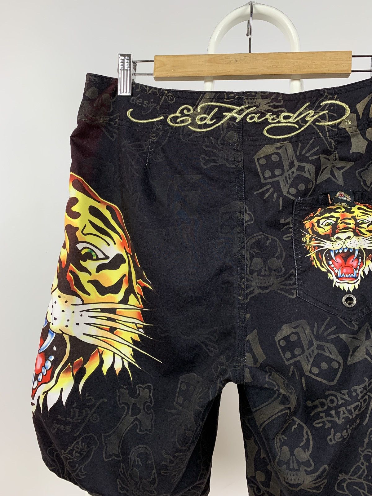 Christian Audigier Vintage Ed Hardy Faded Black Tiger Swimming Shorts Size US 32 / EU 48 - 8 Thumbnail