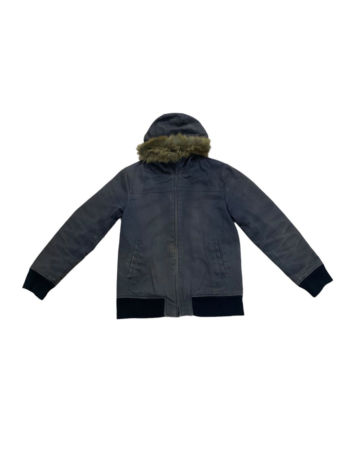 image of If Six Was Nine x Michel Klein Vintage Michel Klein Homme Style Lgb Fur Hooded Jacket in Dark Grey 