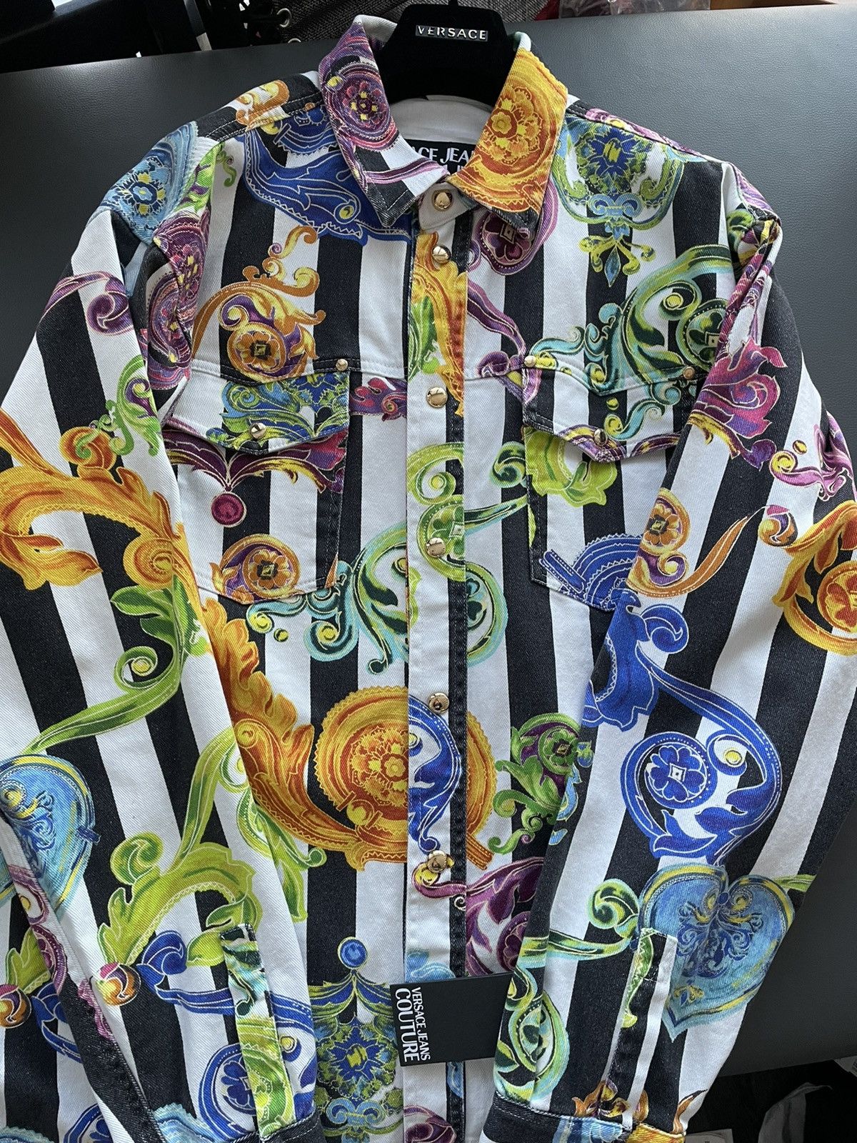Versace × Versace Jeans Couture × Versus Versace Rare Brand NEW Runway Iconic Versace Print Denim Jacket Size US XL / EU 56 / 4 - 12 Thumbnail