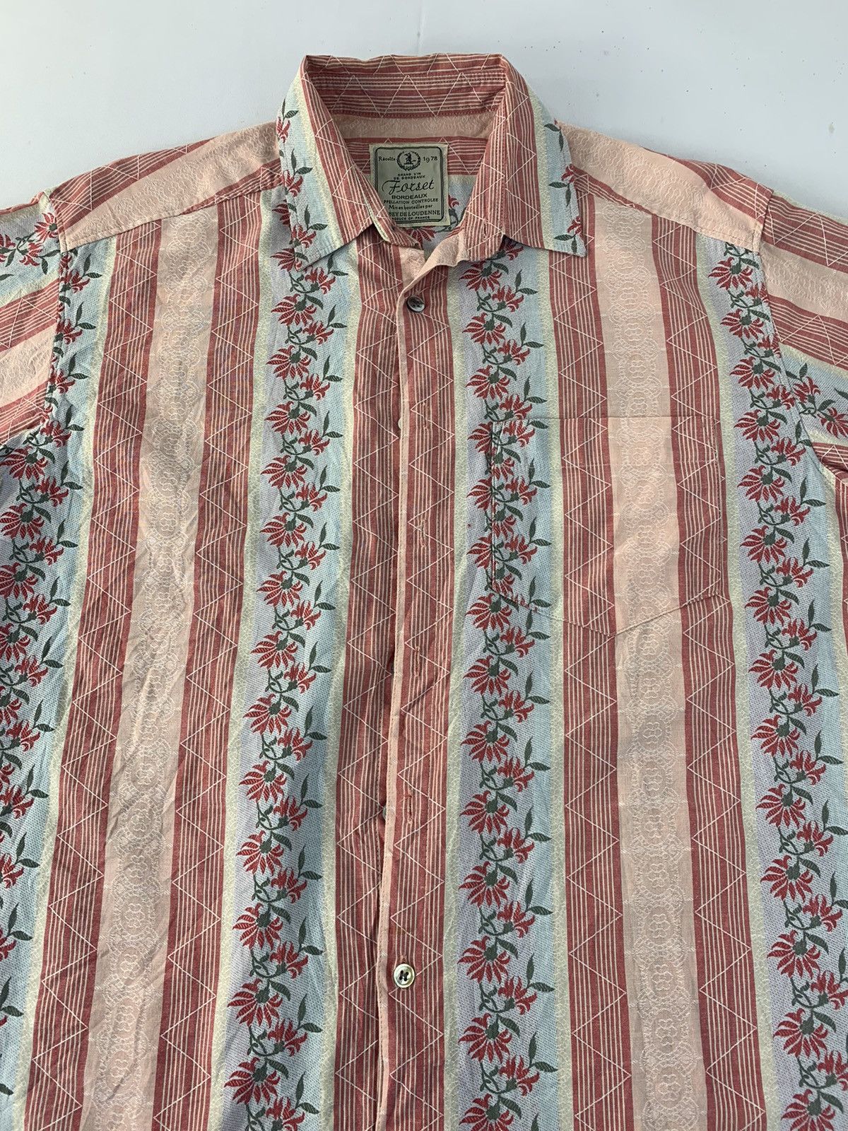 Vintage 90s Forset Bordeaux Gilbey Loudenne Striped Floral Shirt Size US XL / EU 56 / 4 - 3 Thumbnail