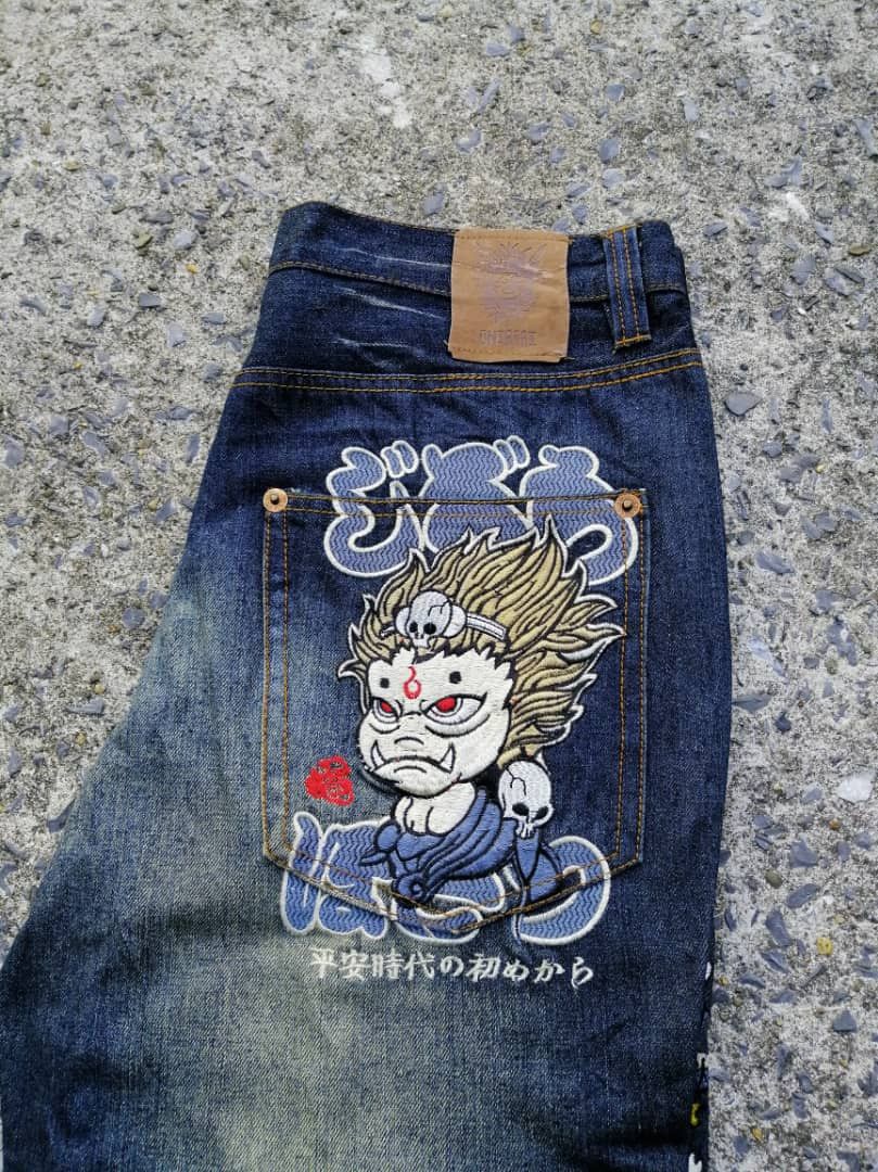 Japanese Brand Oniari Japan Nice Design Embroidered Denim Jeans Size US 33 - 10 Thumbnail