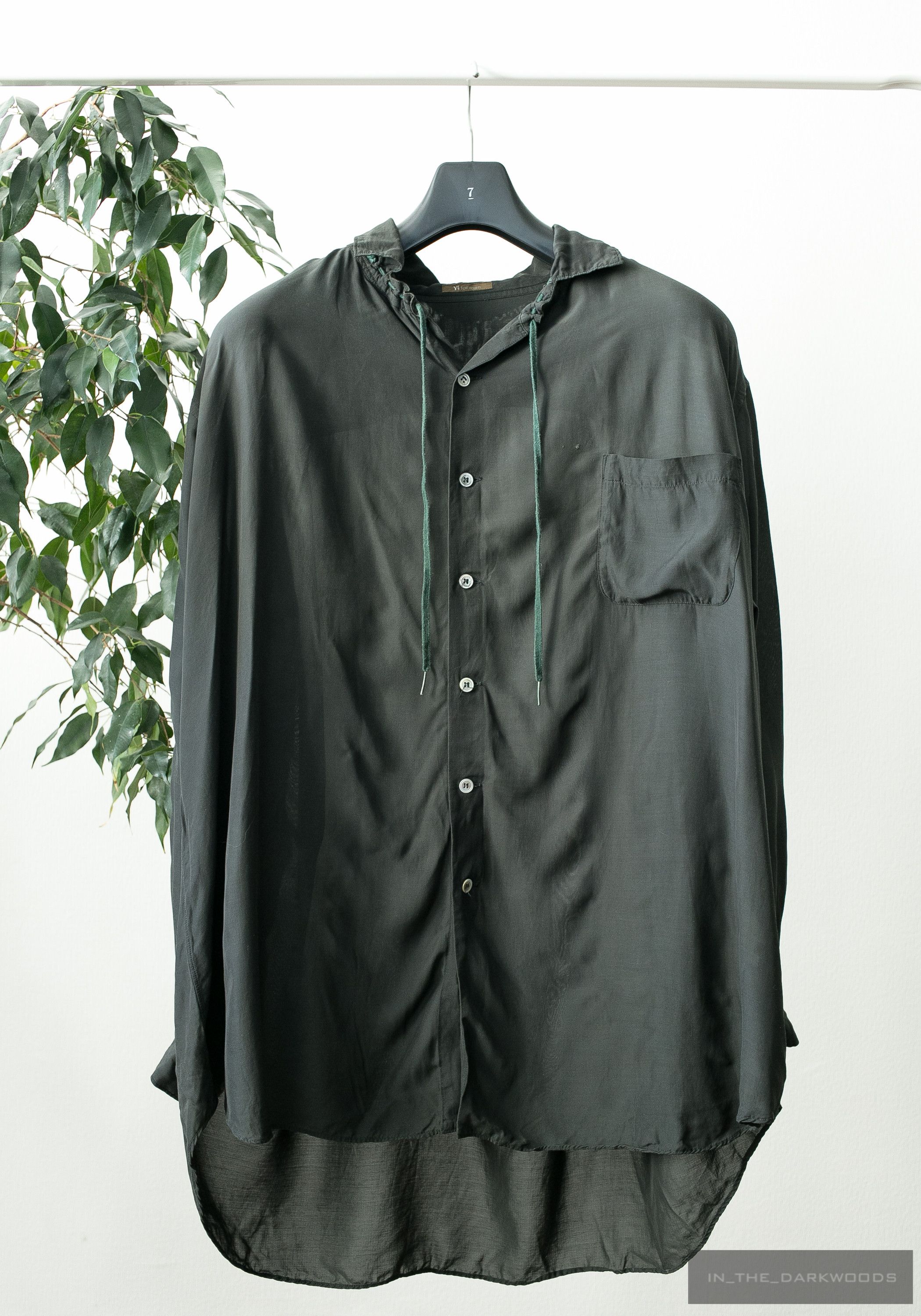 image of Yohji Yamamoto x YS For Men Vintage Rayon Shirt in Dark Green, Men's (Size Small)