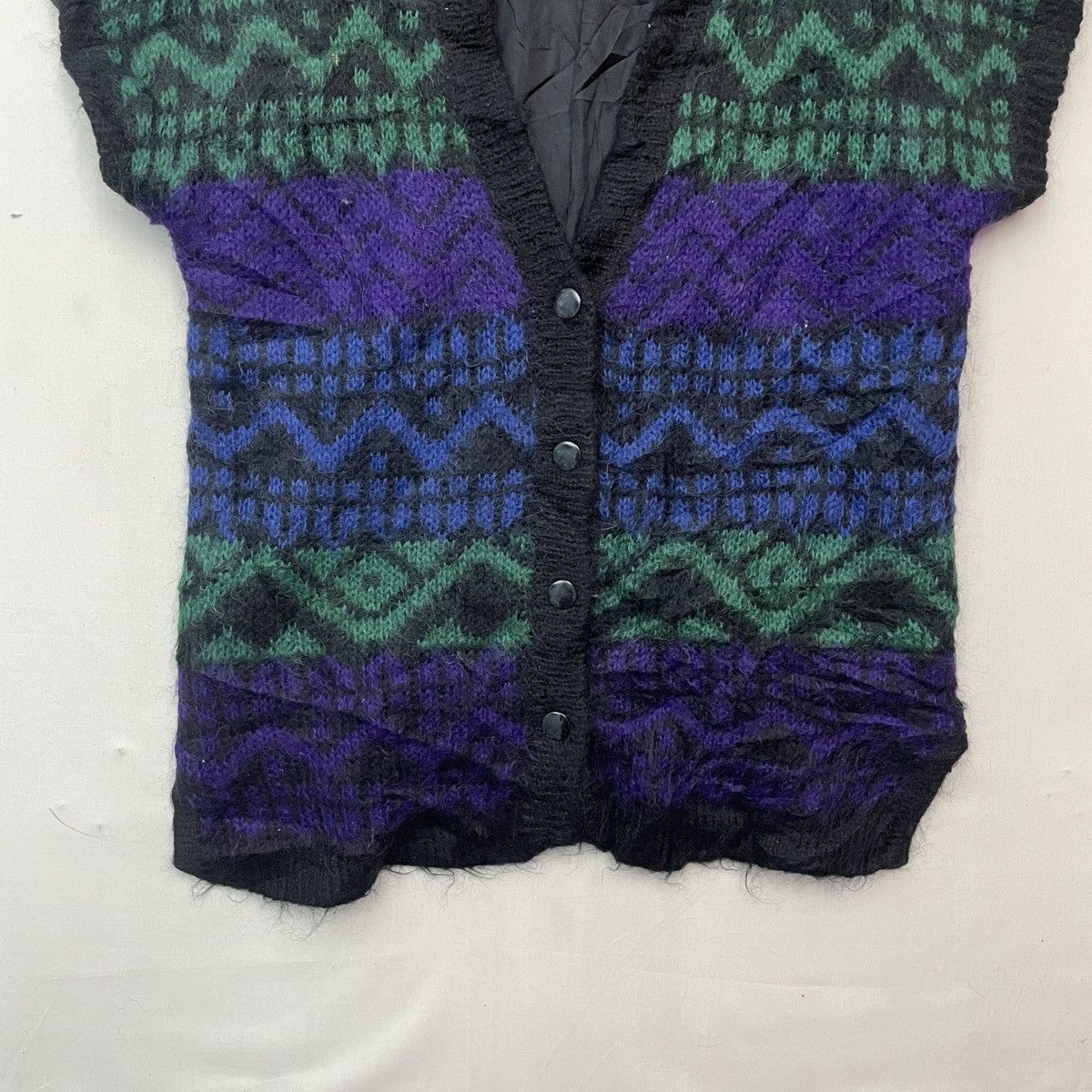 Japanese Brand Vtg Japanese Mohair Shag Shaggy Sleeve Multicolor Cardigan Size US L / EU 52-54 / 3 - 4 Thumbnail