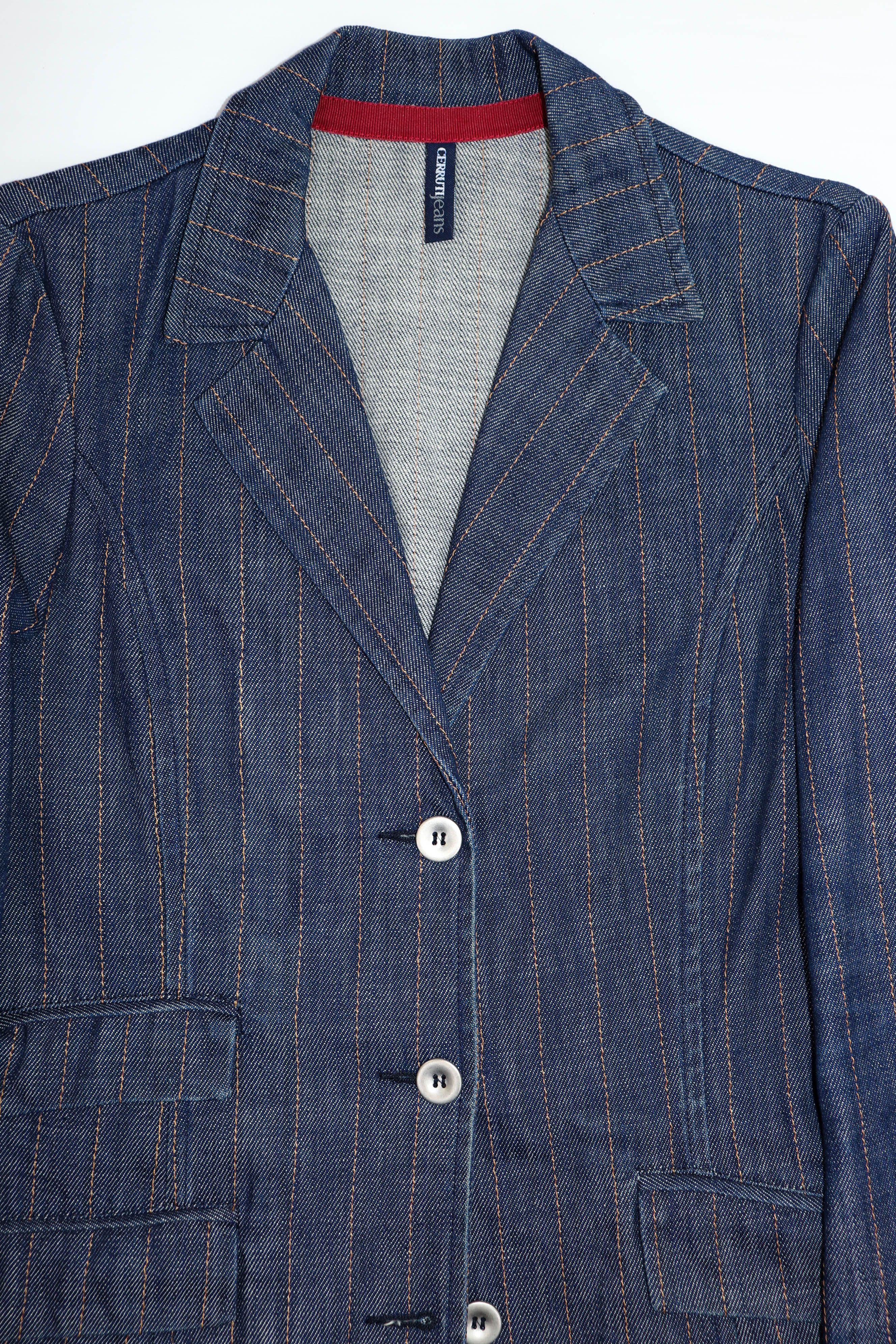 Cerruti 1881 Vintage Cerruti Jeans Striped Blue Denim Jeans Blazer Jacket Size M / US 6-8 / IT 42-44 - 4 Thumbnail