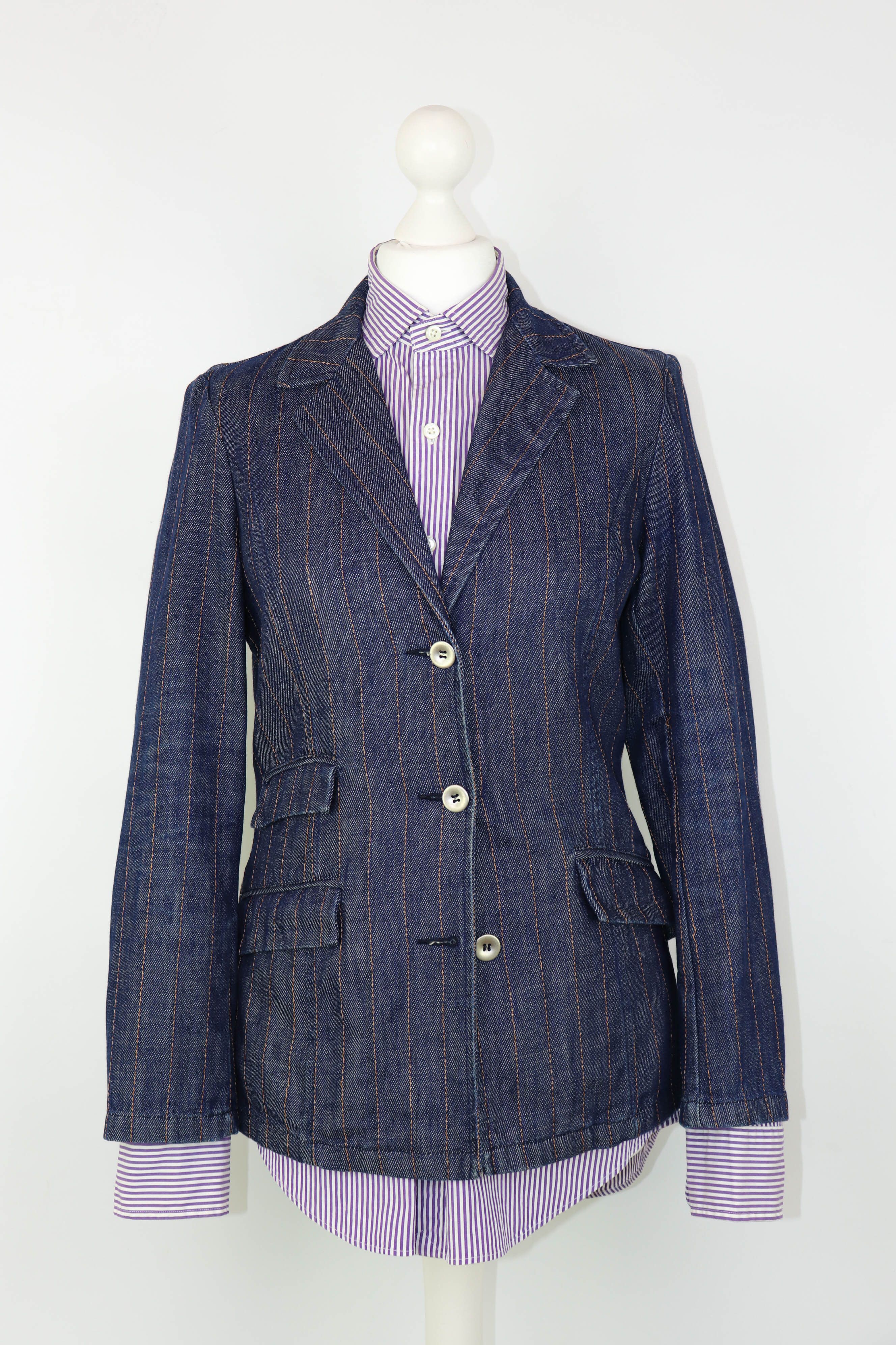 Cerruti 1881 Vintage Cerruti Jeans Striped Blue Denim Jeans Blazer Jacket Size M / US 6-8 / IT 42-44 - 2 Thumbnail