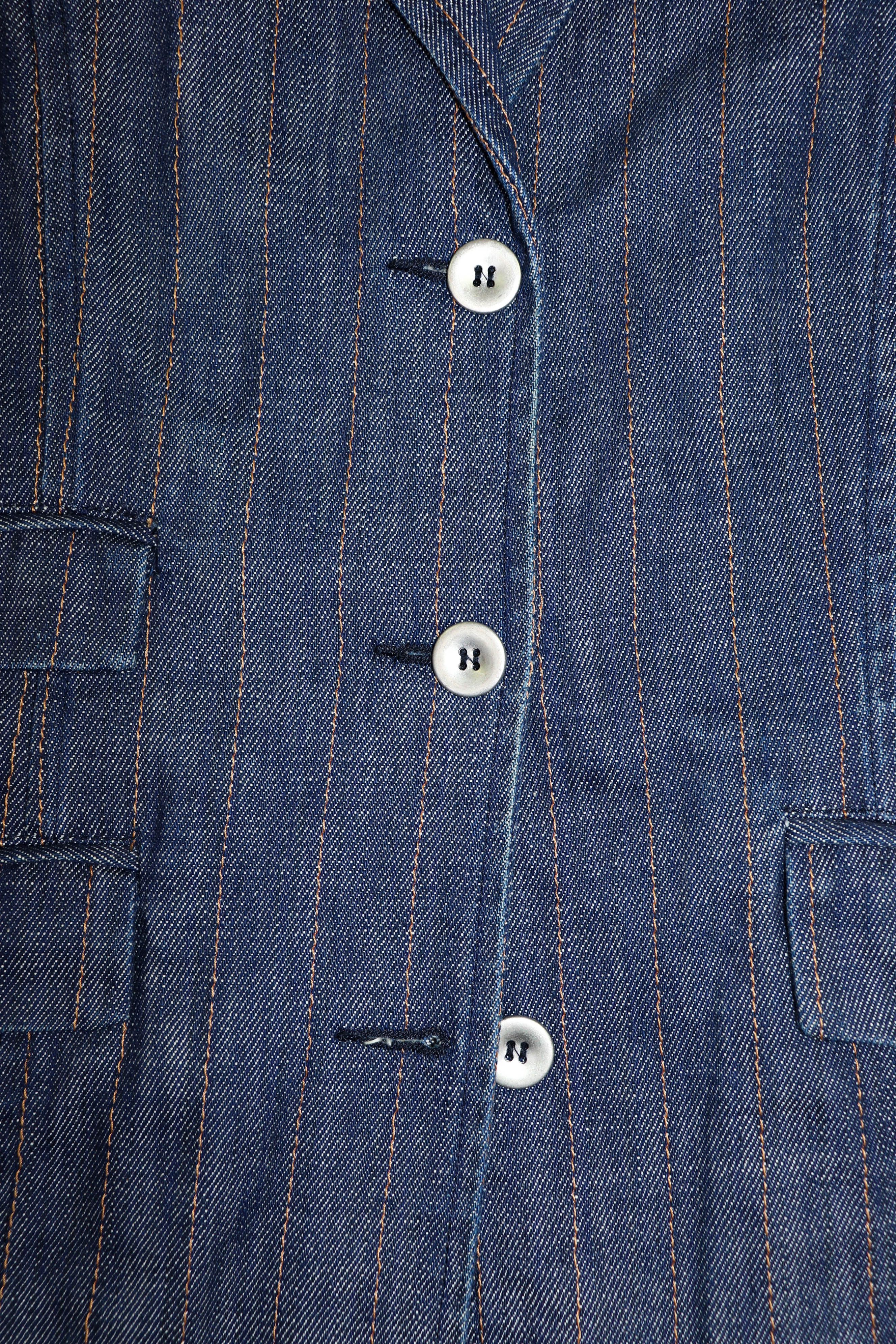 Cerruti 1881 Vintage Cerruti Jeans Striped Blue Denim Jeans Blazer Jacket Size M / US 6-8 / IT 42-44 - 7 Thumbnail