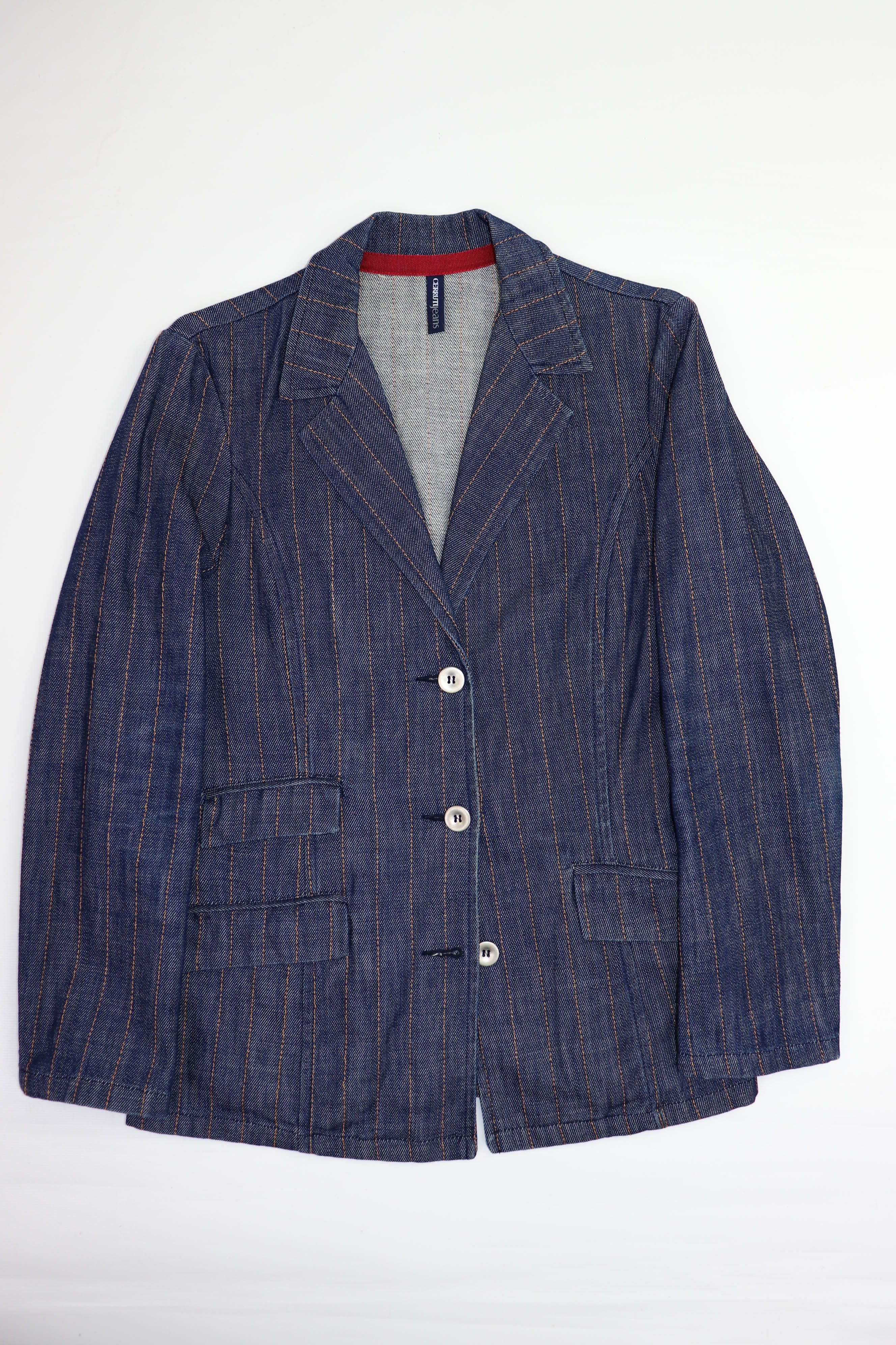 Cerruti 1881 Vintage Cerruti Jeans Striped Blue Denim Jeans Blazer Jacket Size M / US 6-8 / IT 42-44 - 1 Thumbnail