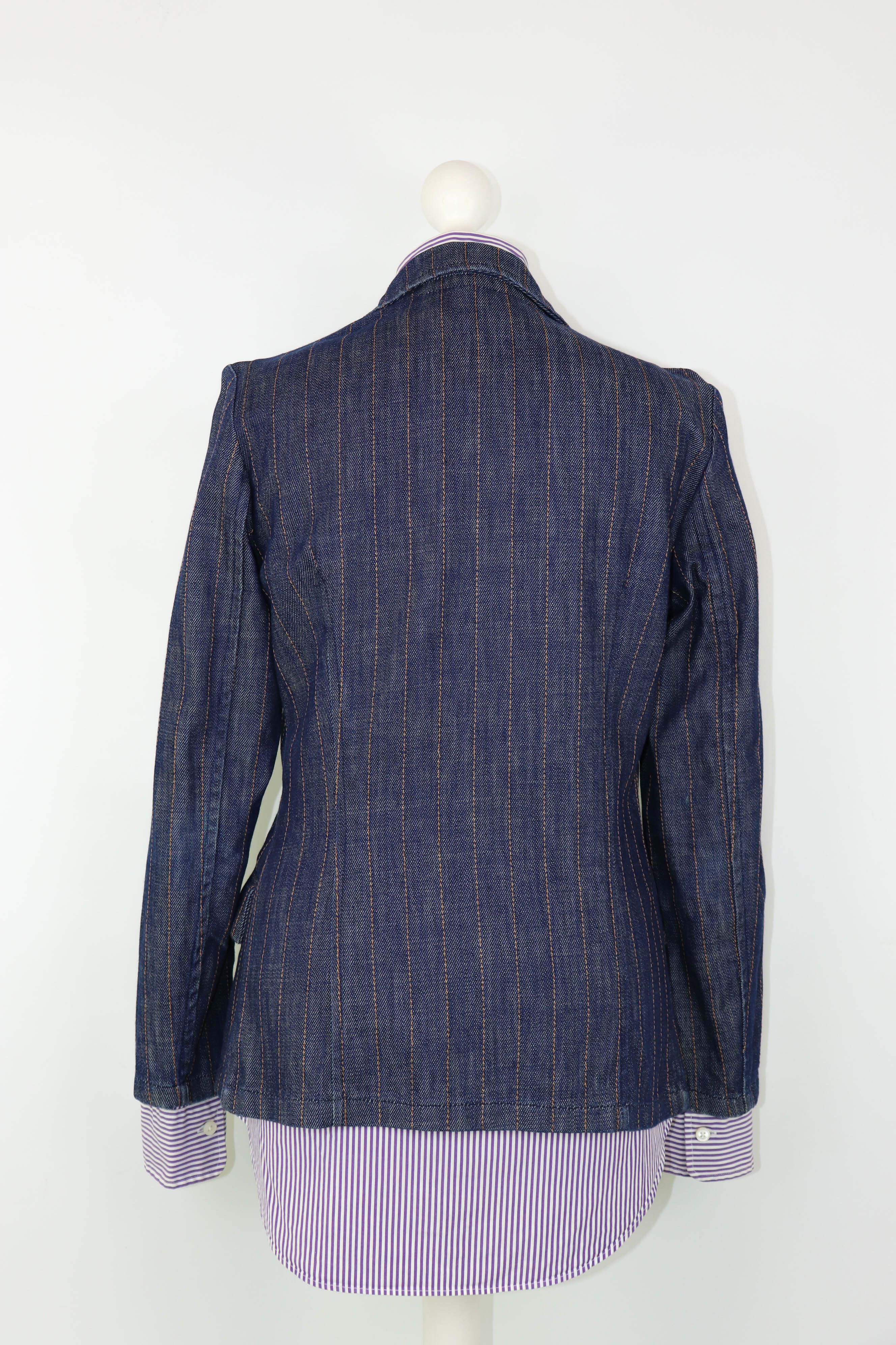 Cerruti 1881 Vintage Cerruti Jeans Striped Blue Denim Jeans Blazer Jacket Size M / US 6-8 / IT 42-44 - 3 Thumbnail